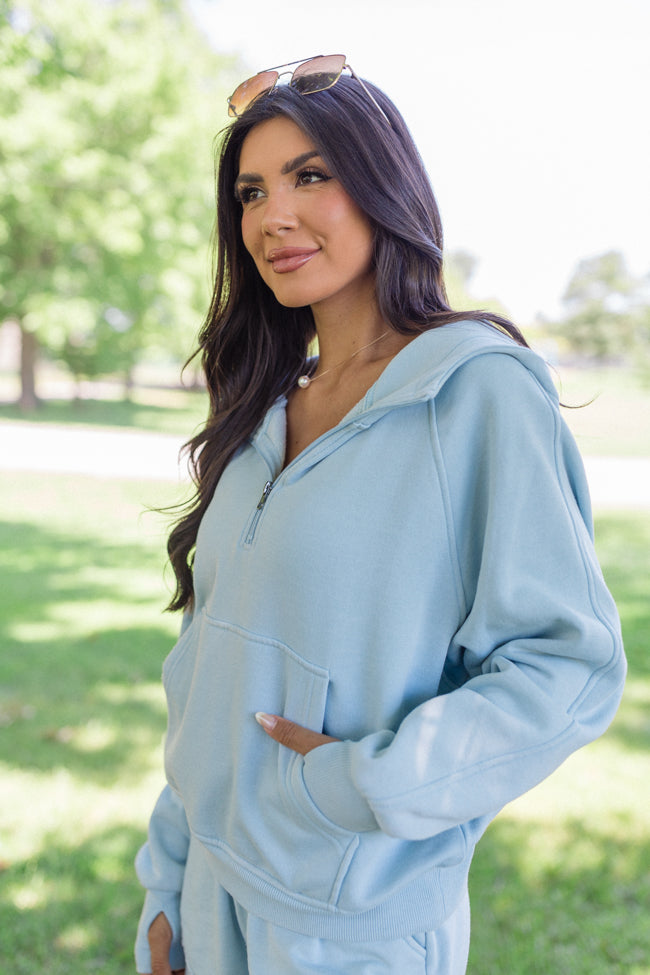 Learn As You Go Blue Acid Wash Quarter Zip Pullover - Stylish & Comfortable for Outdoor Activities, Casual Wear & Travel - FINAL SALE