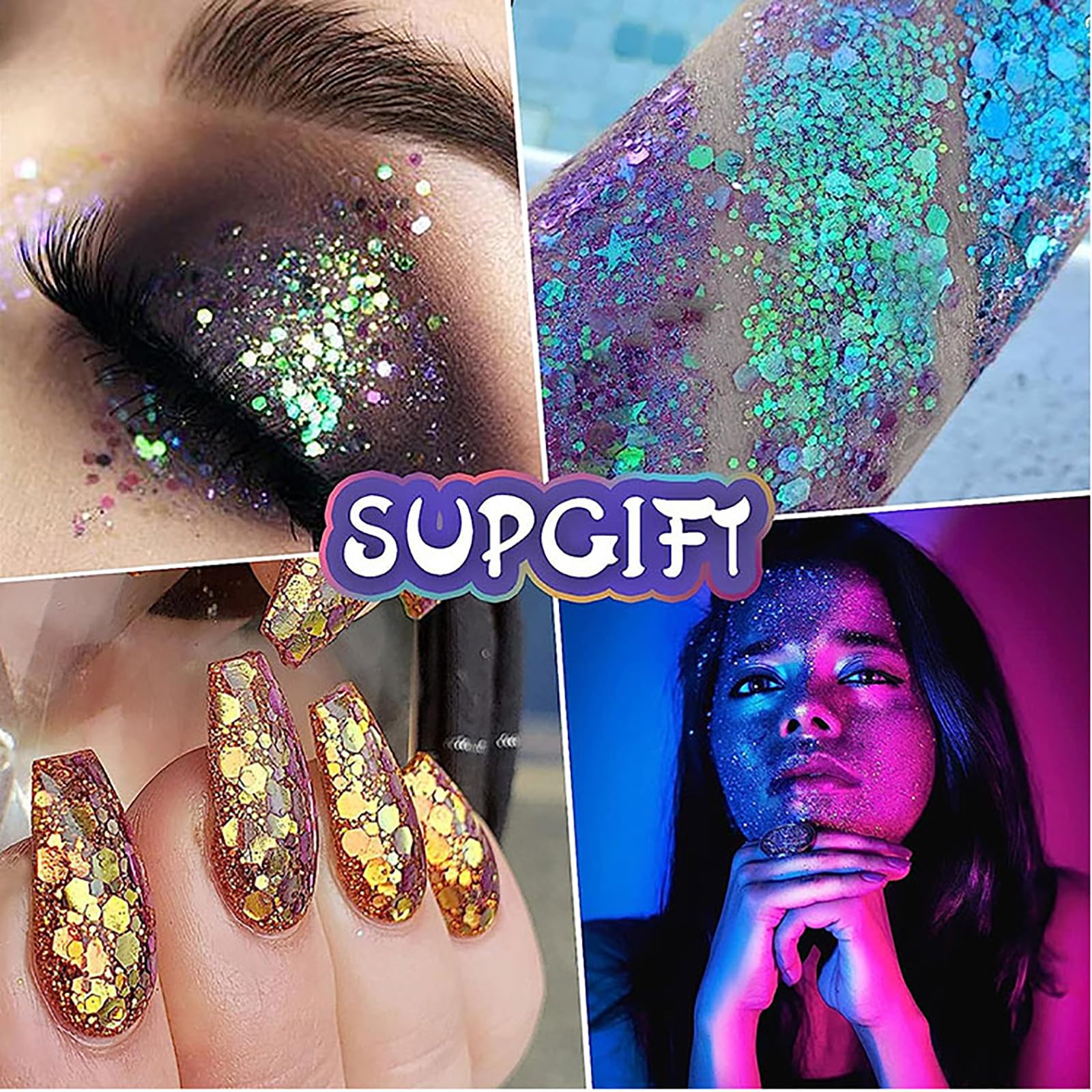 **Purple Chunky Glitter Gel for Face, Hair & Nails – Holographic Sparkling Body Makeup for Parties, Concerts & Festivals | Mermaid Rave Accessories for Music Events & Cosplay**