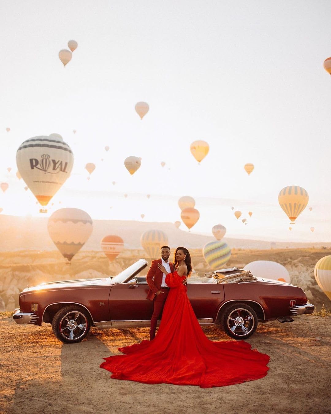 Elegant Off Shoulder Long Flying Dress for Photoshoot - Satin Flowy Dress with Train | Perfect for Santorini Photoshoots, Beach Weddings & Boho Styled Events