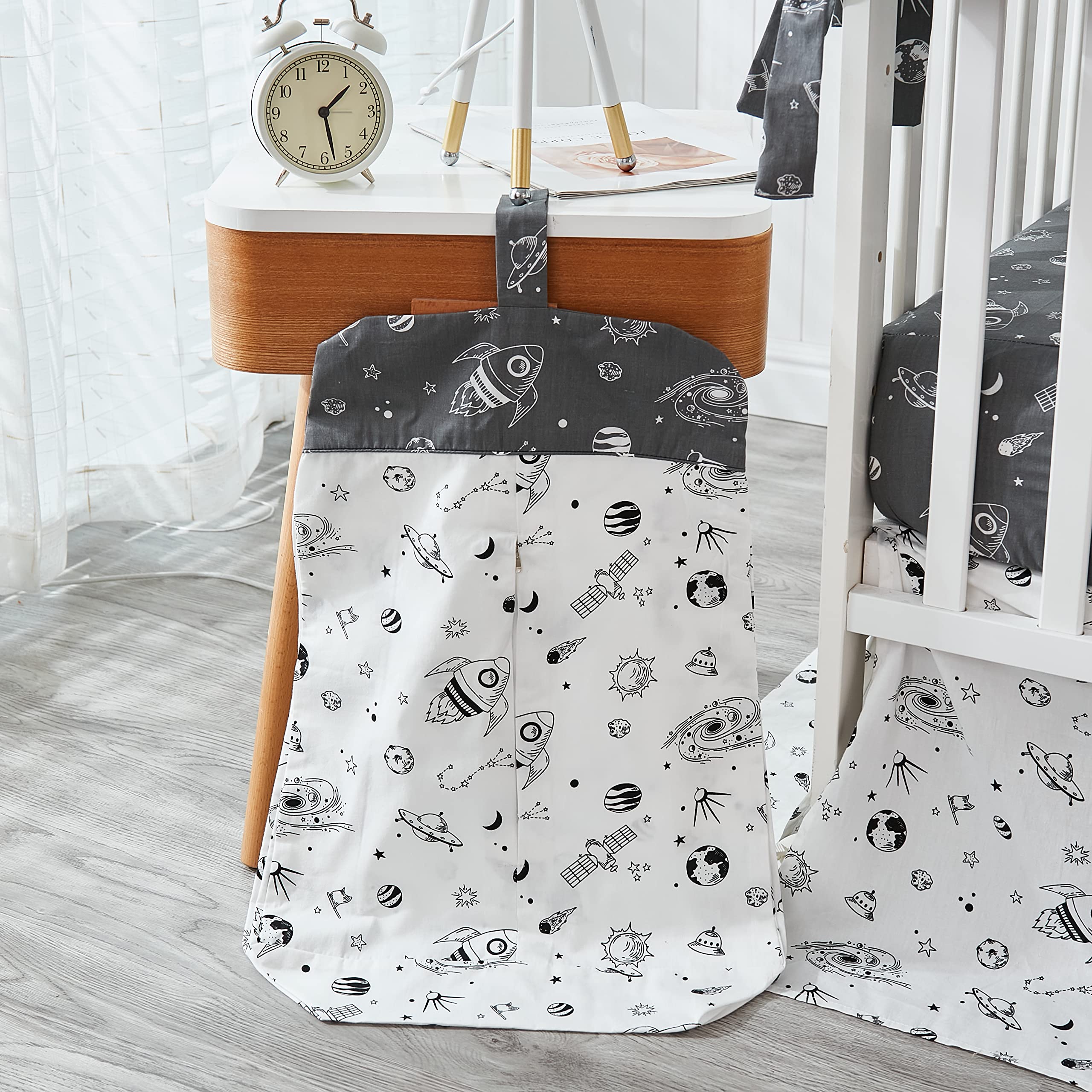 Brandream Milky Way Space Galaxy 6-Piece Baby Crib Bedding Set - Soft Cotton Nursery Set with Spaceship Rocket Design in Black, White & Gray | Perfect for Newborns, Infants & Toddlers | Space-Themed Nursery Decor & Gift Idea