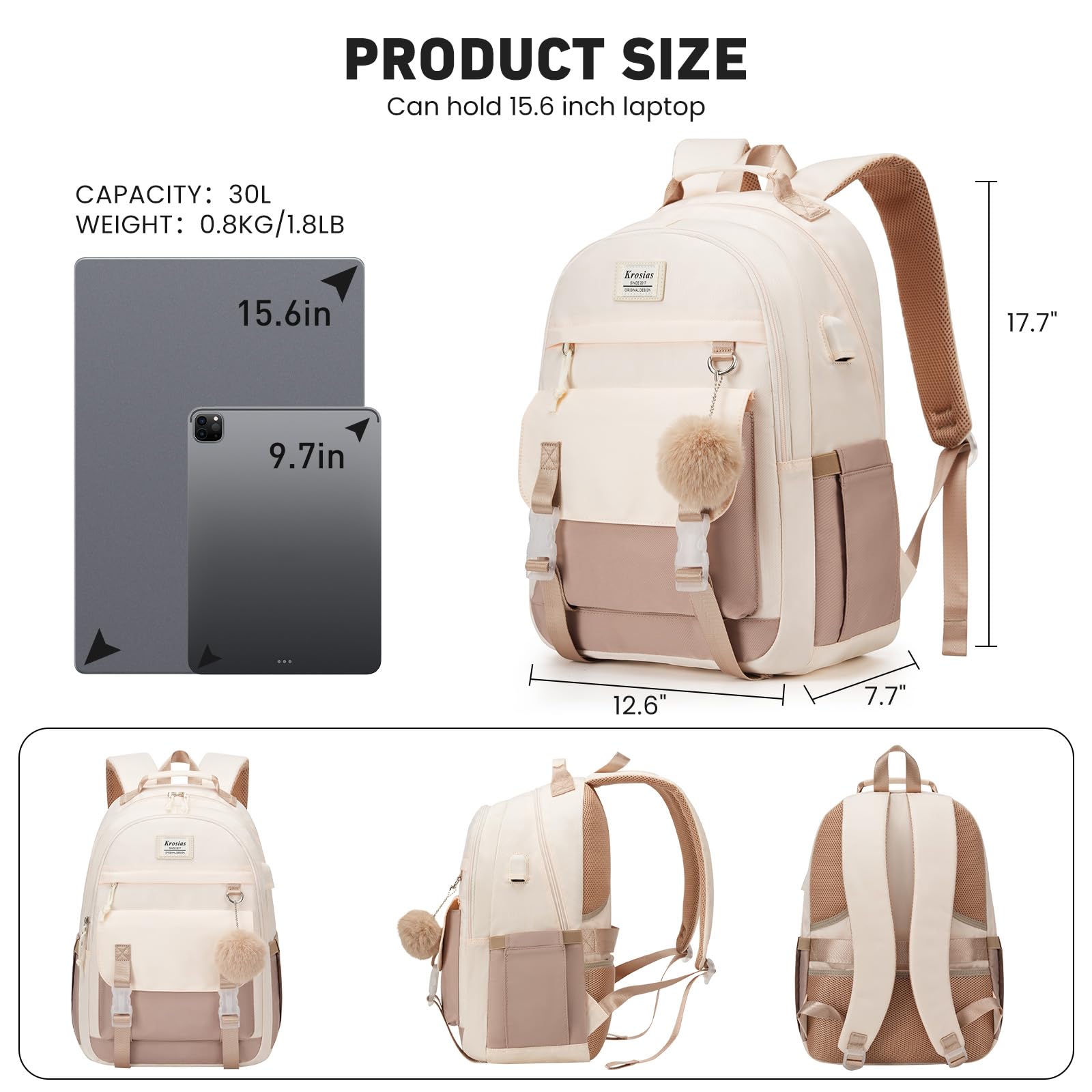Stylish 15.6 Inch Laptop Backpack for Teen Girls - Lightweight School Bag for Middle & High School Students, College Bookbag with Large Capacity - Perfect for School, Travel & Daily Use