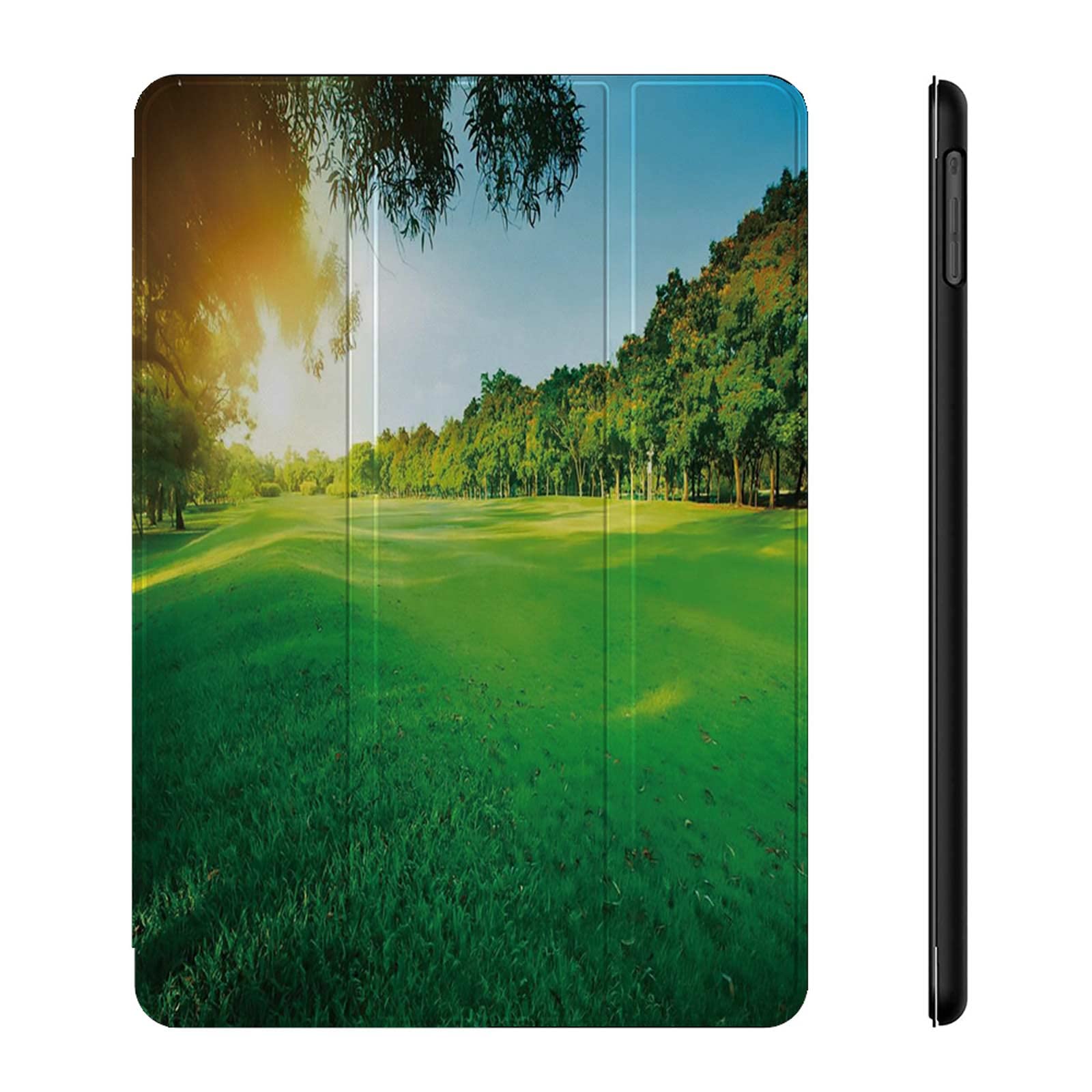 Eco-Friendly Grass Field iPad Air 5/4 Case with Pencil Holder - Baby Blue Slim Lightweight Soft TPU Back Cover for iPad Air 5th/4th Gen - Nature Inspired Park Morning Sun Rays Forest Spring Design - Perfect for Work, School & Outdoor Adventures