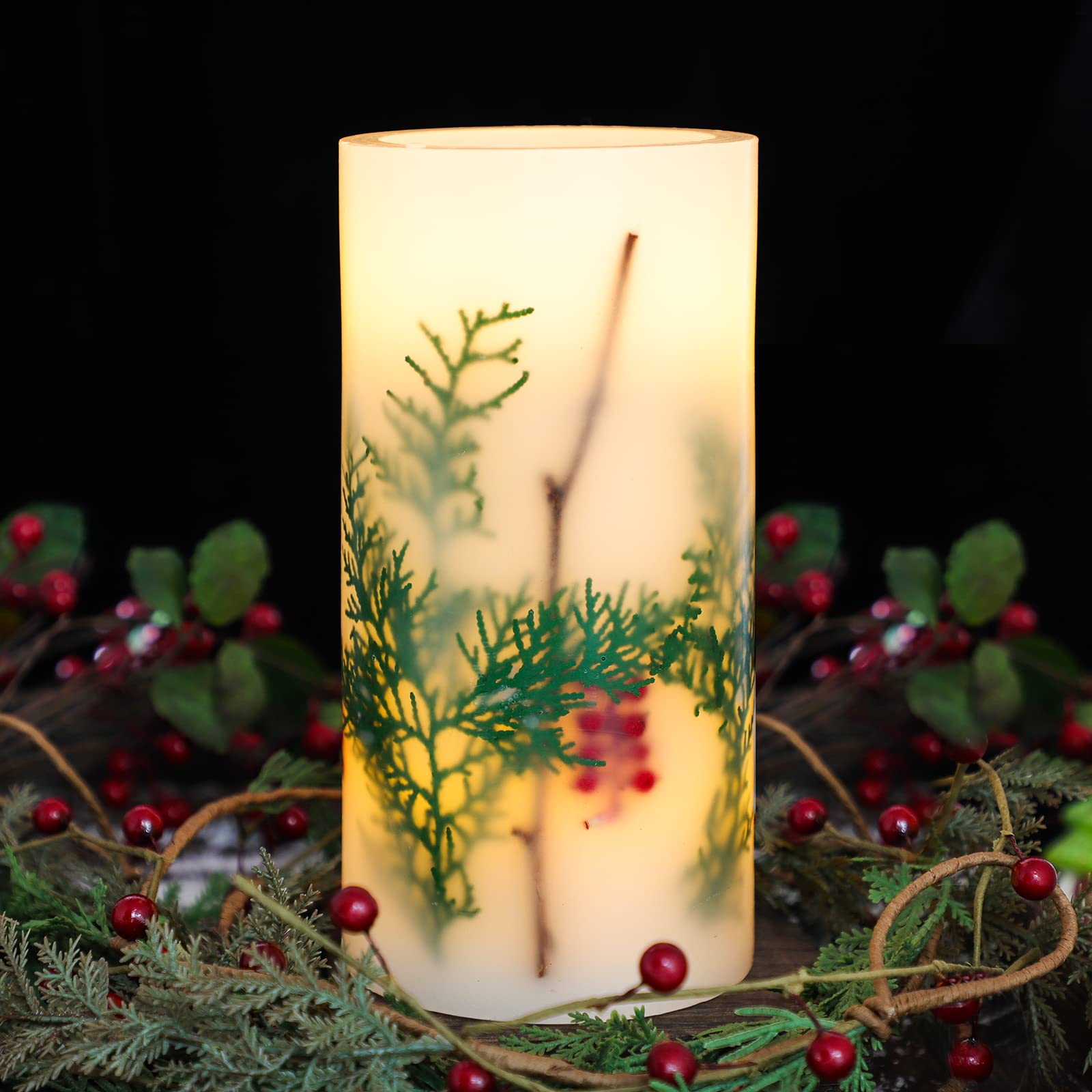 PETRISTRIKE Christmas Pillar Candles - Flameless LED Candles with Timer & Realistic Flickering Effect, Battery Operated Holiday Candles for Christmas Decor, Home, Table Centerpiece, Fireplace, and Party Decorations