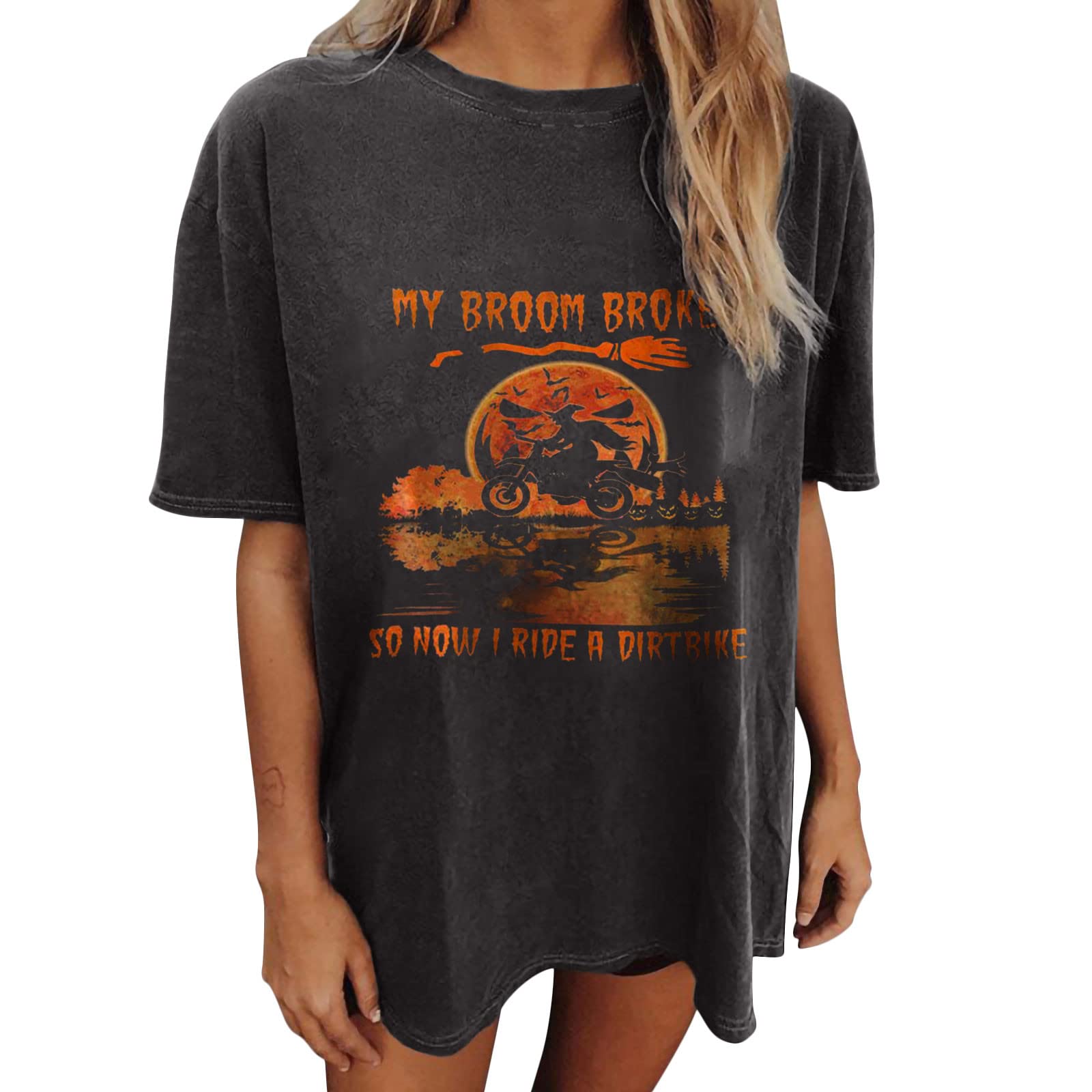 2022 Halloween Witches T-Shirt for Women - Pumpkin Face Printed Short Sleeve Casual Tee | Fall Festival Outfit, Halloween Party Costume, Spooky Season Apparel