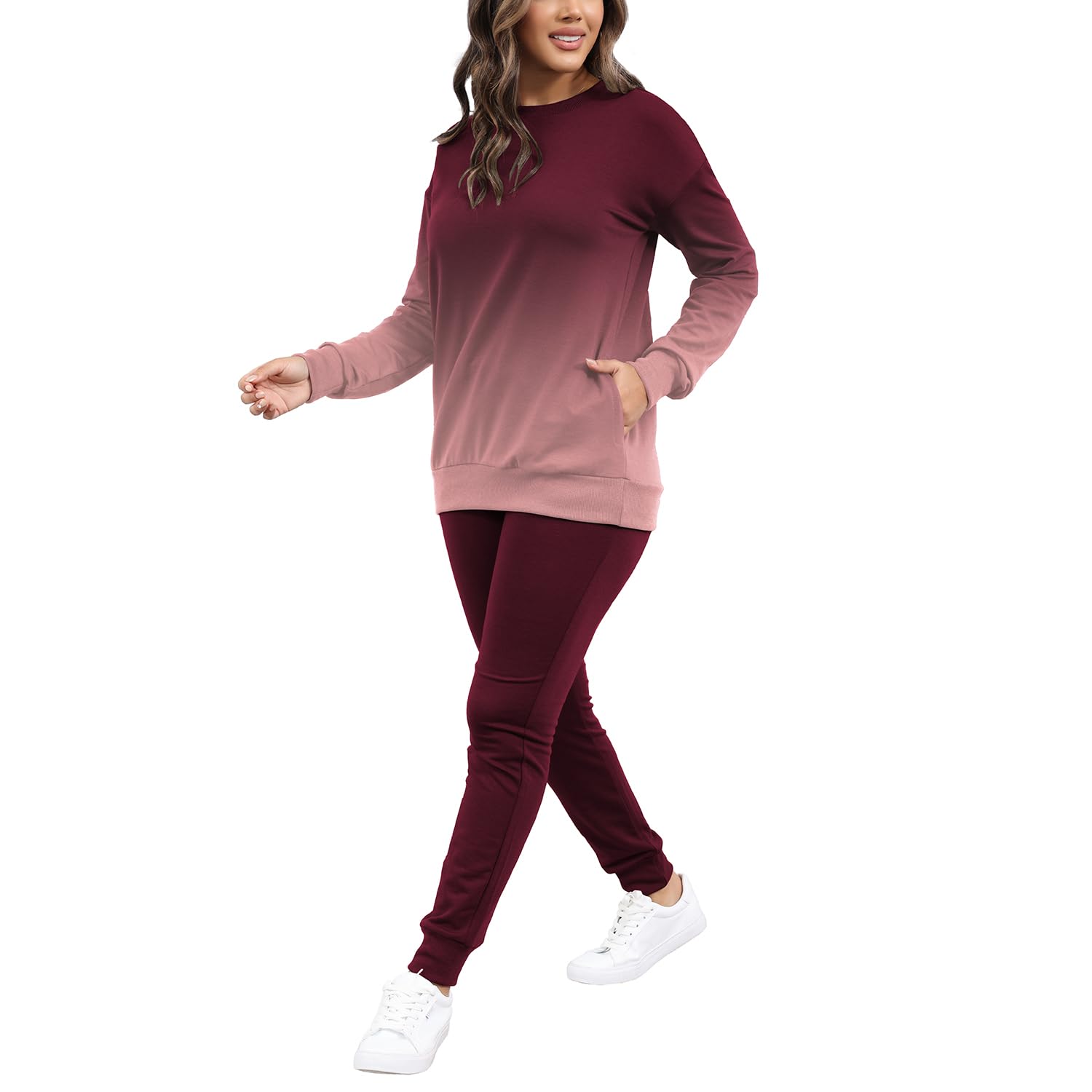 HBQ Women's Two Piece Outfits - Casual Long Sleeve Sweatsuits & Jogger Tracksuits Lounge Sets with Pockets | Comfy Loungewear for Home, Workout & Running Errands
