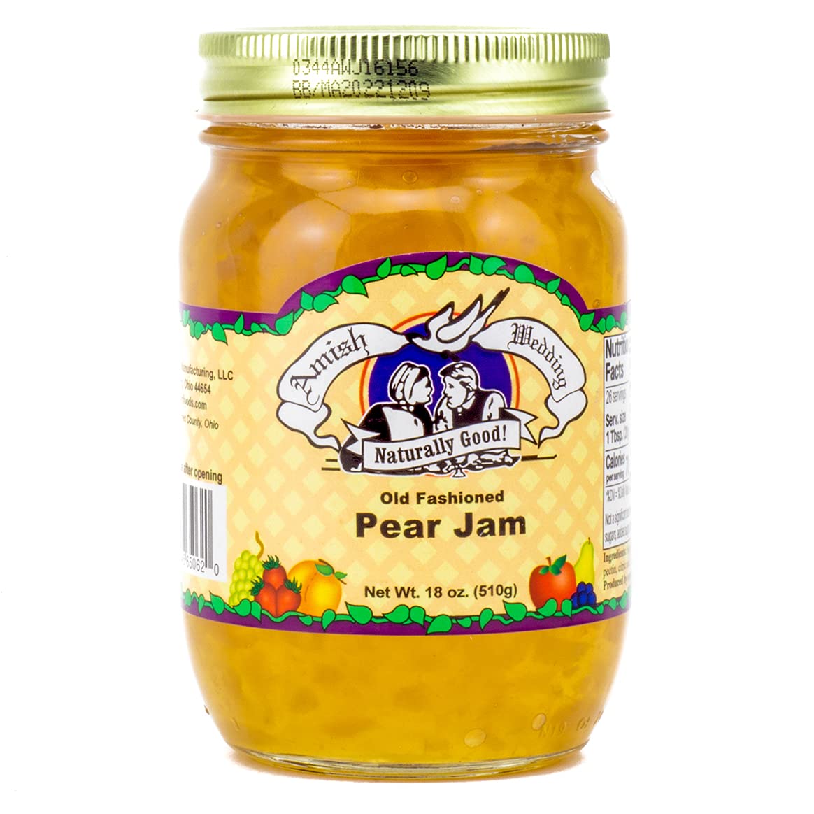 Amish Wedding Foods Old Fashioned Pear Jam - 2 Pack (18 oz Jars) - Homemade Preserves, All Natural Ingredients - Perfect for Toast, Desserts & Gift Giving