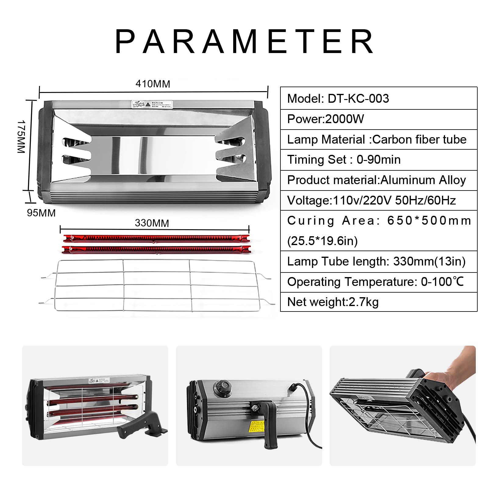 2000W DATOUBOSS Shortwave Infrared Paint Curing Lamp - Fast Drying Car Body Repair System with Bracket (110V) | Ideal for Automotive Paint Shops, DIY Car Repairs & Professional Bodywork