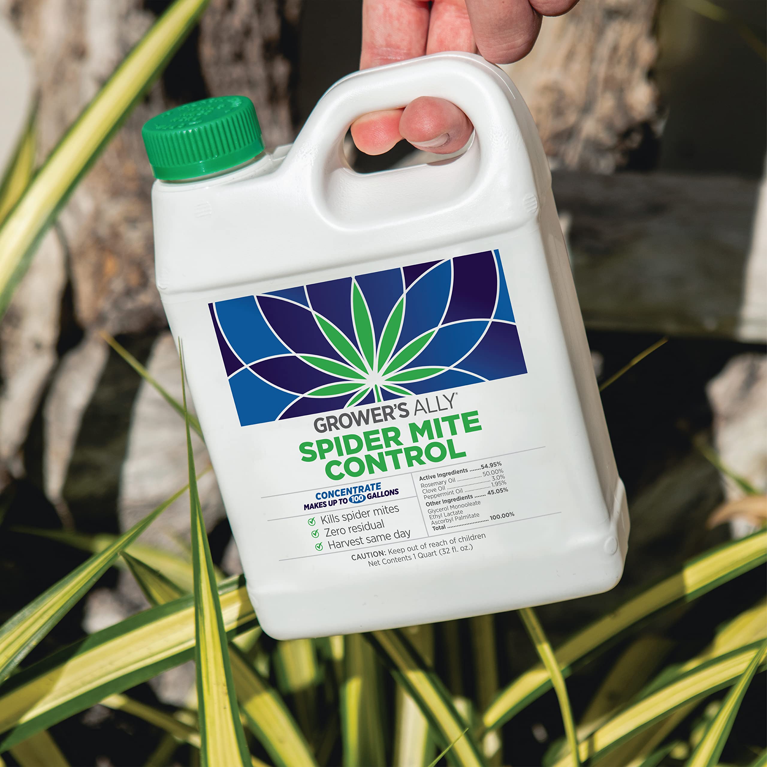 Grower's Ally Natural Spider Mite & Insect Killer Concentrate 1 qt with Rosemary Oil | Indoor & Outdoor Plant Protection | Makes 100 Gallons | Organic Pest Control for Gardens, Greenhouses & Hydroponics
