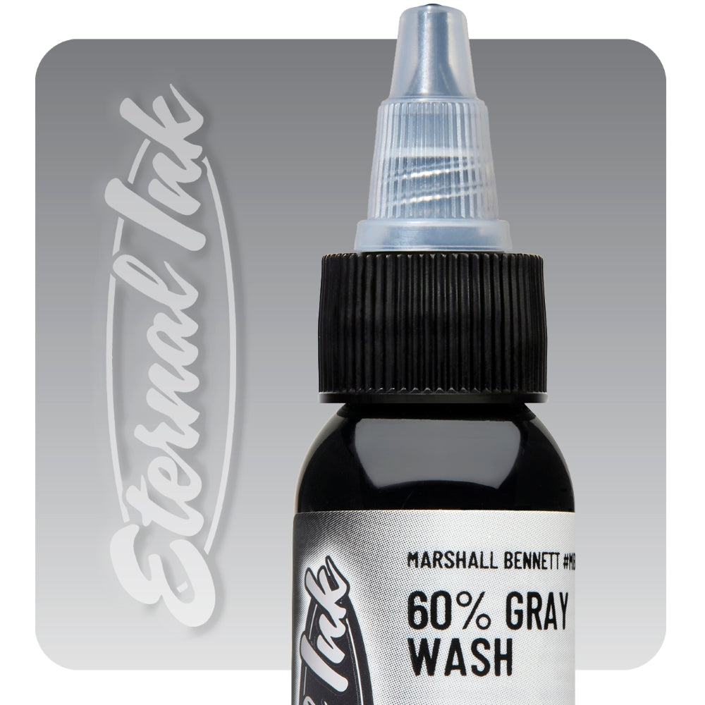 Eternal Tattoo Ink - Marshall Bennett 60% Gray Wash Professional Tattoo Shading Ink for Artists | Perfect for Realism, Portrait & Black & Grey Tattoos | Vegan & Sterile Formula