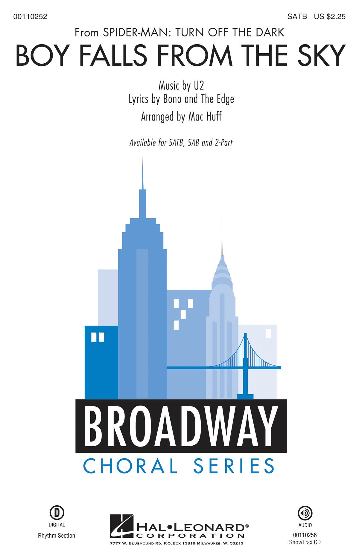 Hal Leonard Boy Falls from the Sky Sheet Music from Spider-Man: Turn Off the Dark - SATB Choral Arrangement by Mac Huff | Perfect for Choir Performances & Musical Theater Enthusiasts
