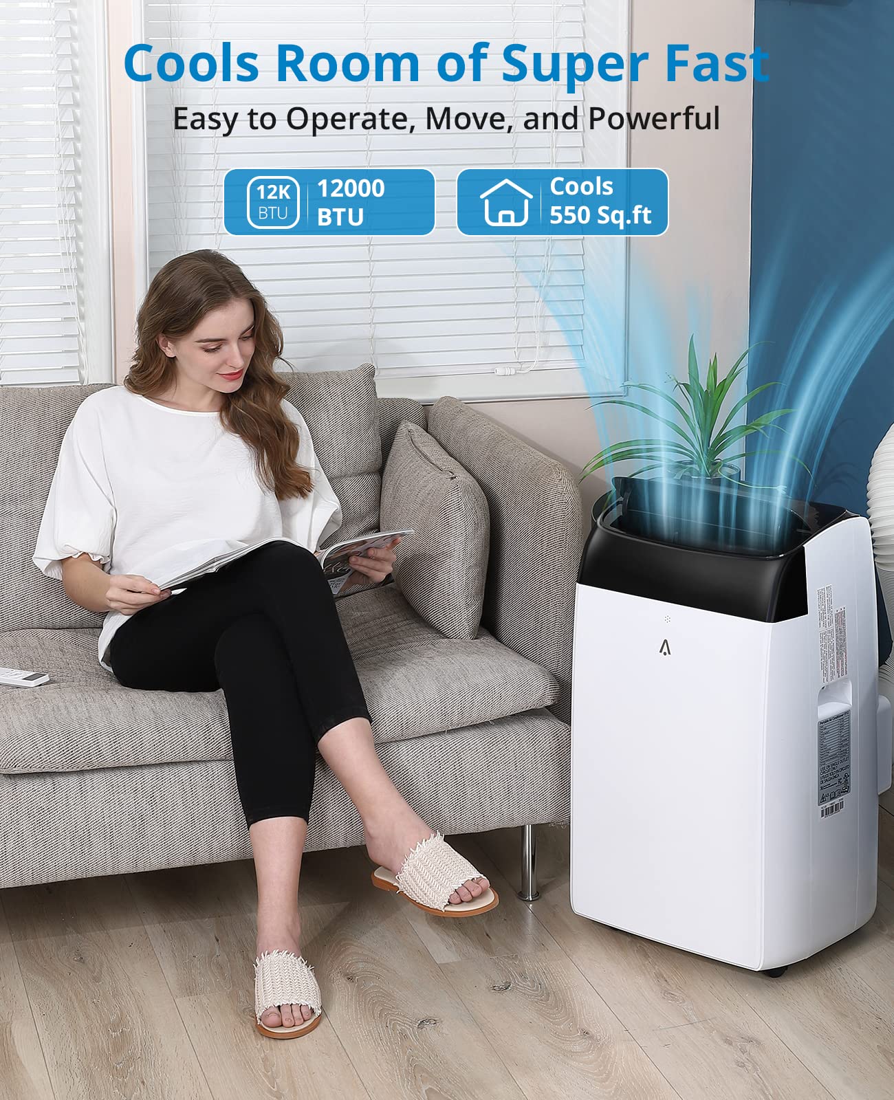 Portable Air Conditioner - 110V, 8000 BTU, White - Compact & Energy Efficient Cooling for Small Rooms, Bedrooms, Offices & RVs
