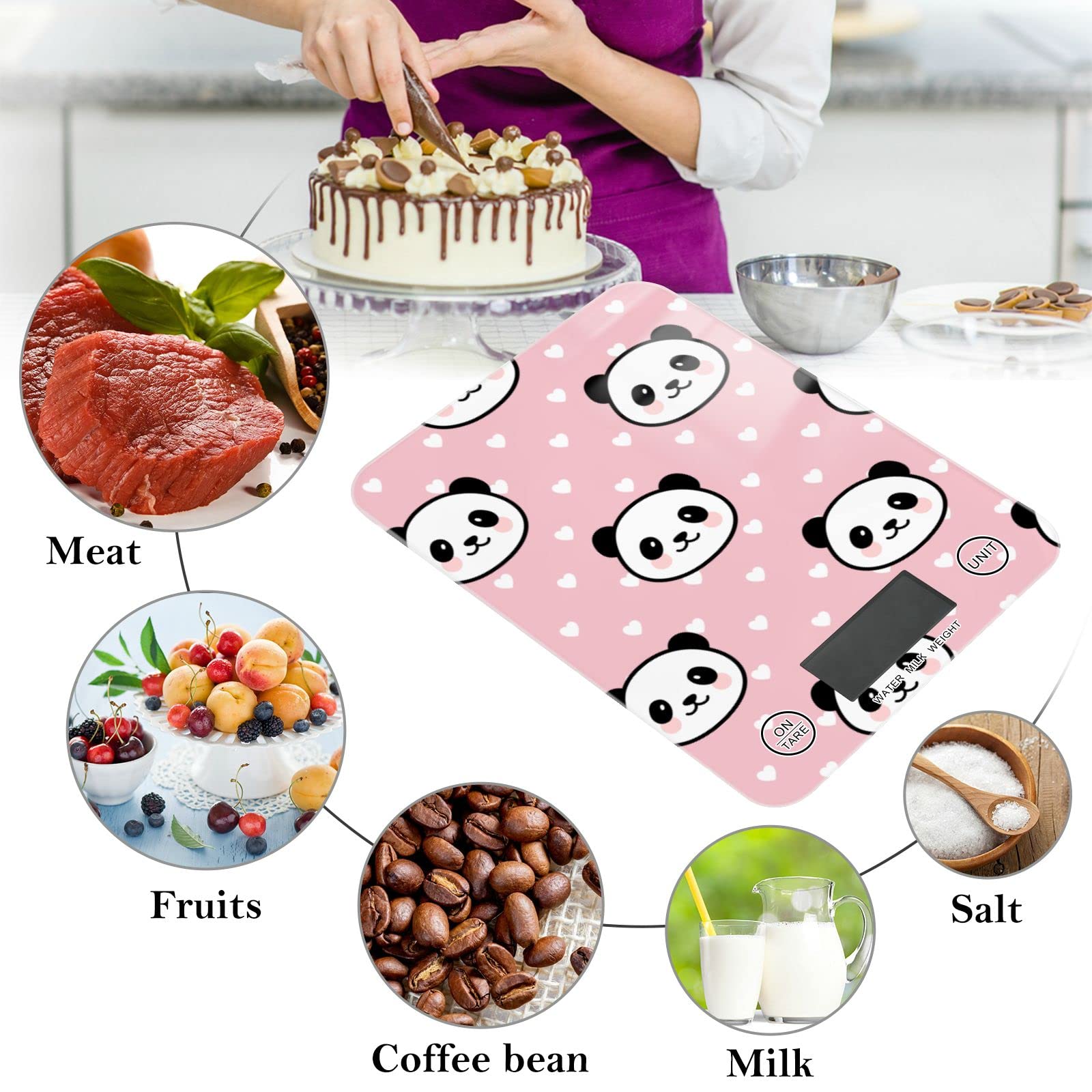 Panda Pink Digital Kitchen Scale - Waterproof Food Scale with Ounces & Grams for Cooking, Baking, Weight Loss | Perfect for Meal Prep, Portion Control & Healthy Eating