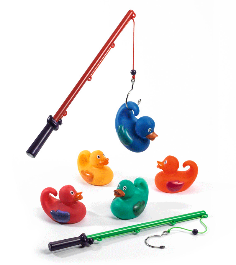 Set of 5 Colorful Rainbow Fishing Ducks by Djeco - Fun Bath Toys for Toddlers & Kids Bathtime Games