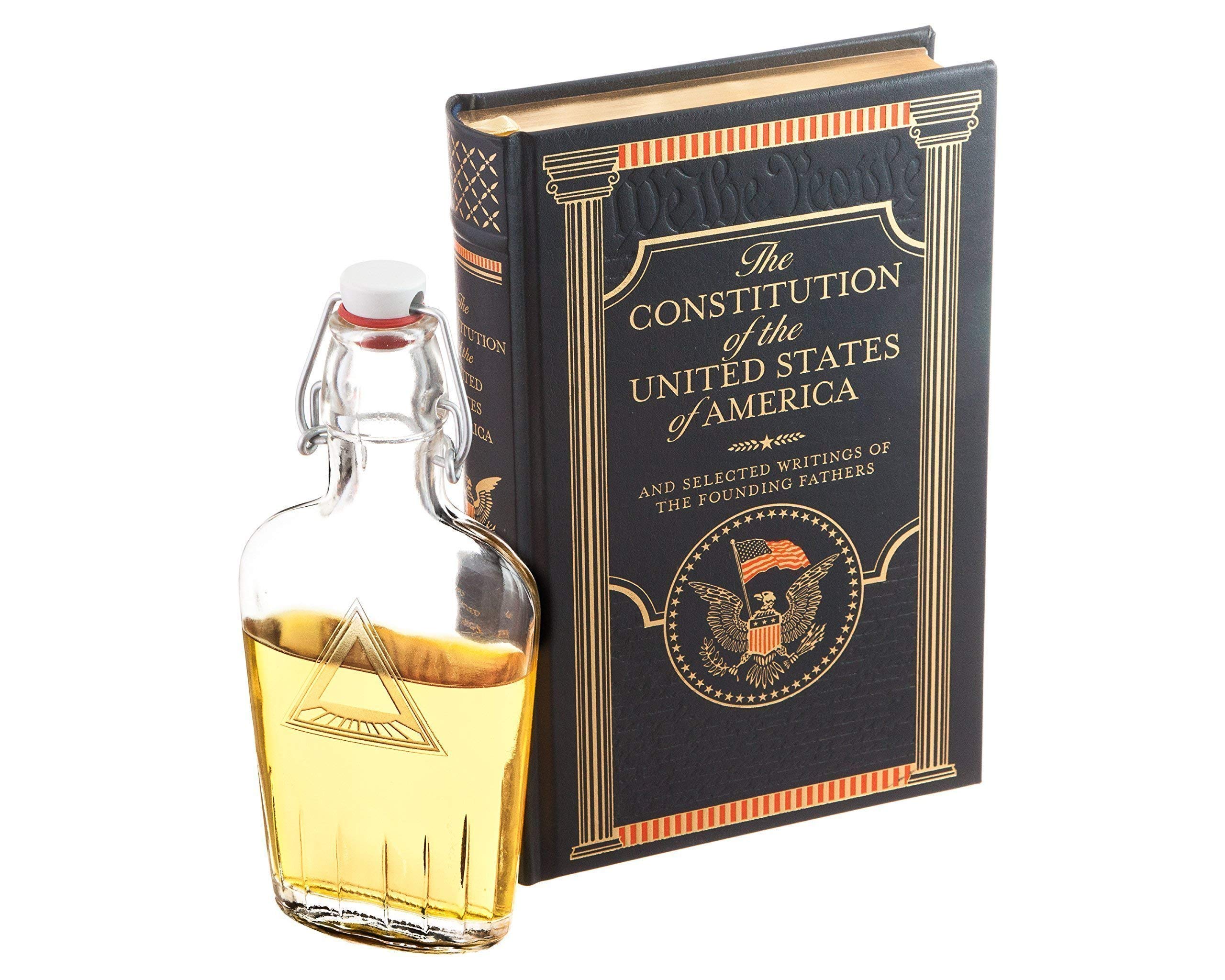 Leather-Bound Flask Hollow Book - The Constitution of the United States of America with Magnetic Closure | Secret Storage for Liquor, Gifts & Home Decor