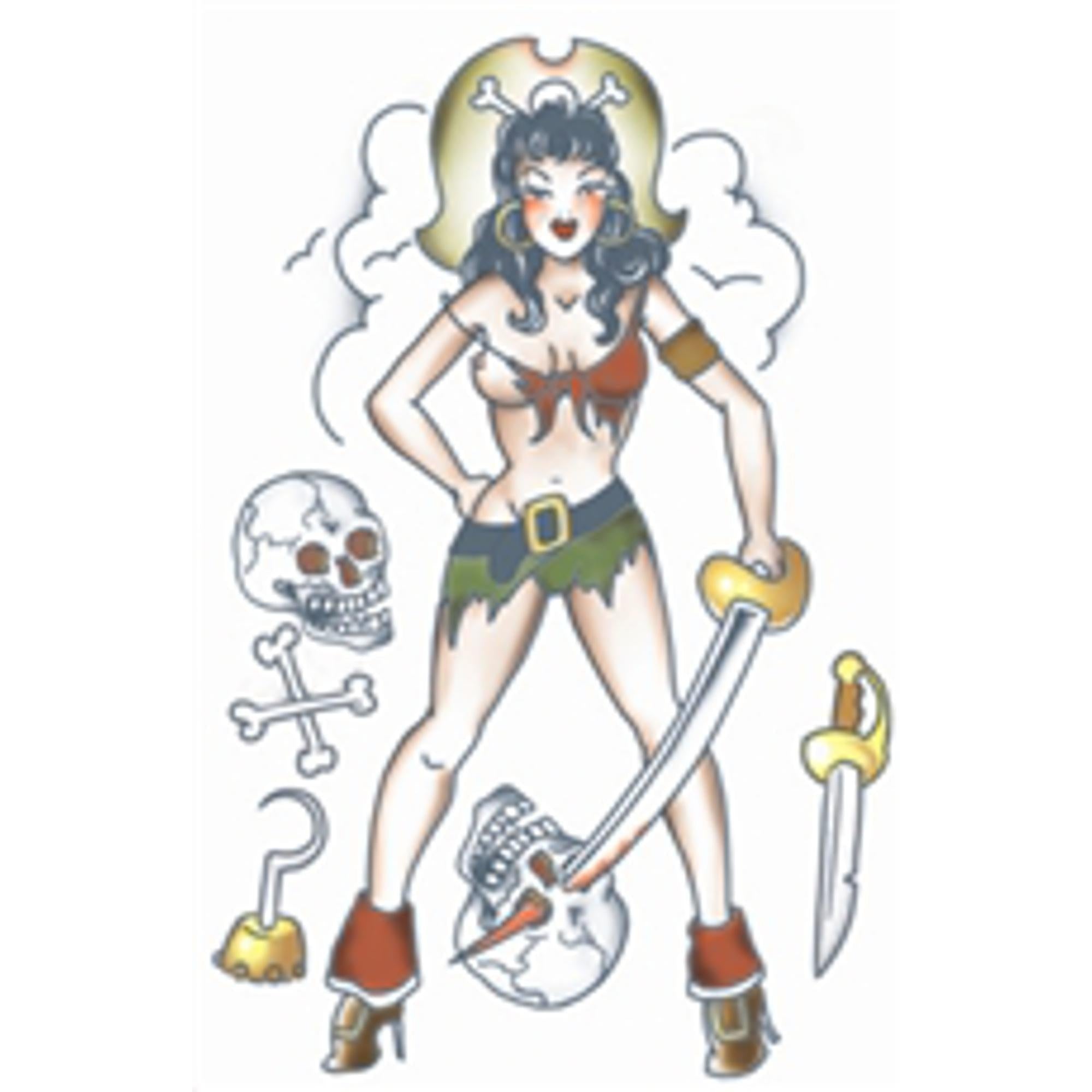 Pin Up Pirate Temporary Tattoos - Waterproof Fake Tattoos for Women & Men - Perfect for Halloween, Costume Parties & Themed Events