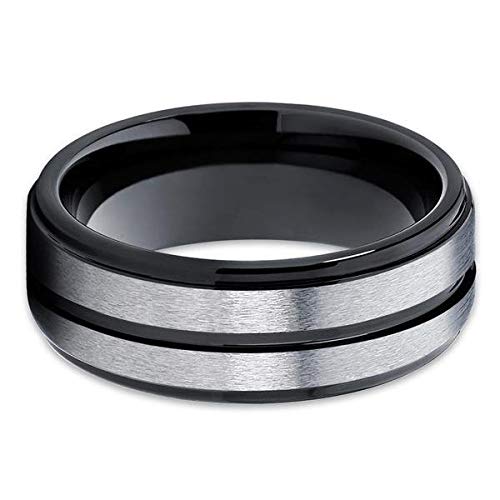 Black Tungsten Wedding Band for Men & Women - 8mm Comfort Fit Brushed Finish - Anniversary, Engagement Rings - Perfect for Everyday Wear & Special Occasions
