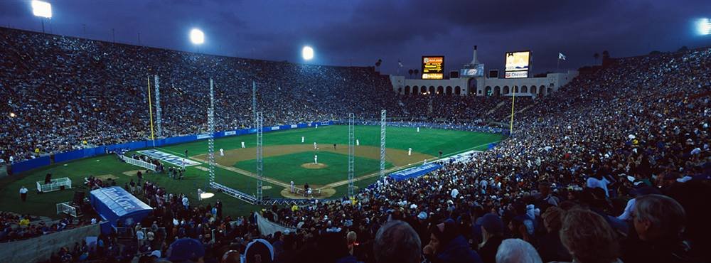 Peel & Stick Baseball Stadium Wall Mural - Los Angeles Dodgers at Memorial Coliseum Decal (60