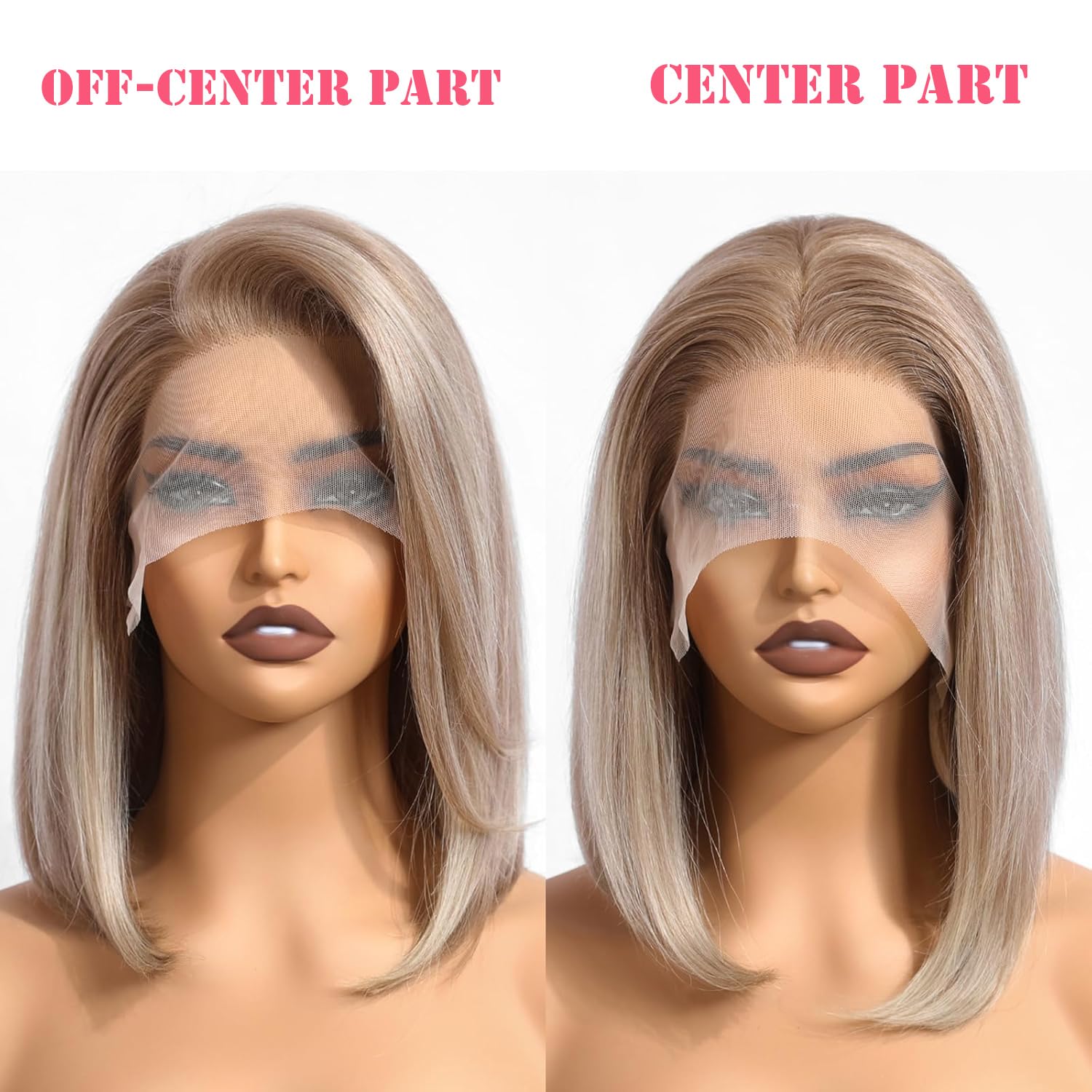 Ash Blonde Bob Wigs Human Hair 180% Density 13x6 HD Lace Frontal Wig for Women - Virgin Hair Silky Straight Glueless Pre-Plucked with Baby Hair - 8 Inch Short Bob Wig Blunt Cut - Perfect for Cosplay, Daily Wear & Special Occasions
