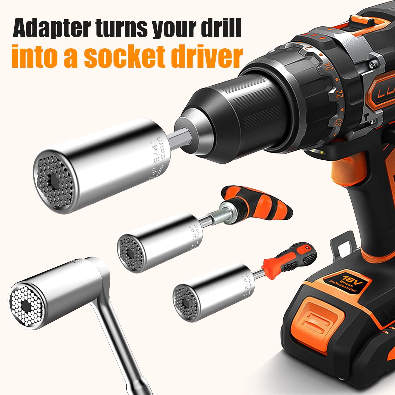 Universal Socket Set with Power Drill Adapter - Best Father's Day Gift for Dad, Husband, Grandpa & Boyfriend | Cool Gadgets & Stocking Stuffers for Men | DIY Home Repair & Automotive Tool Kit