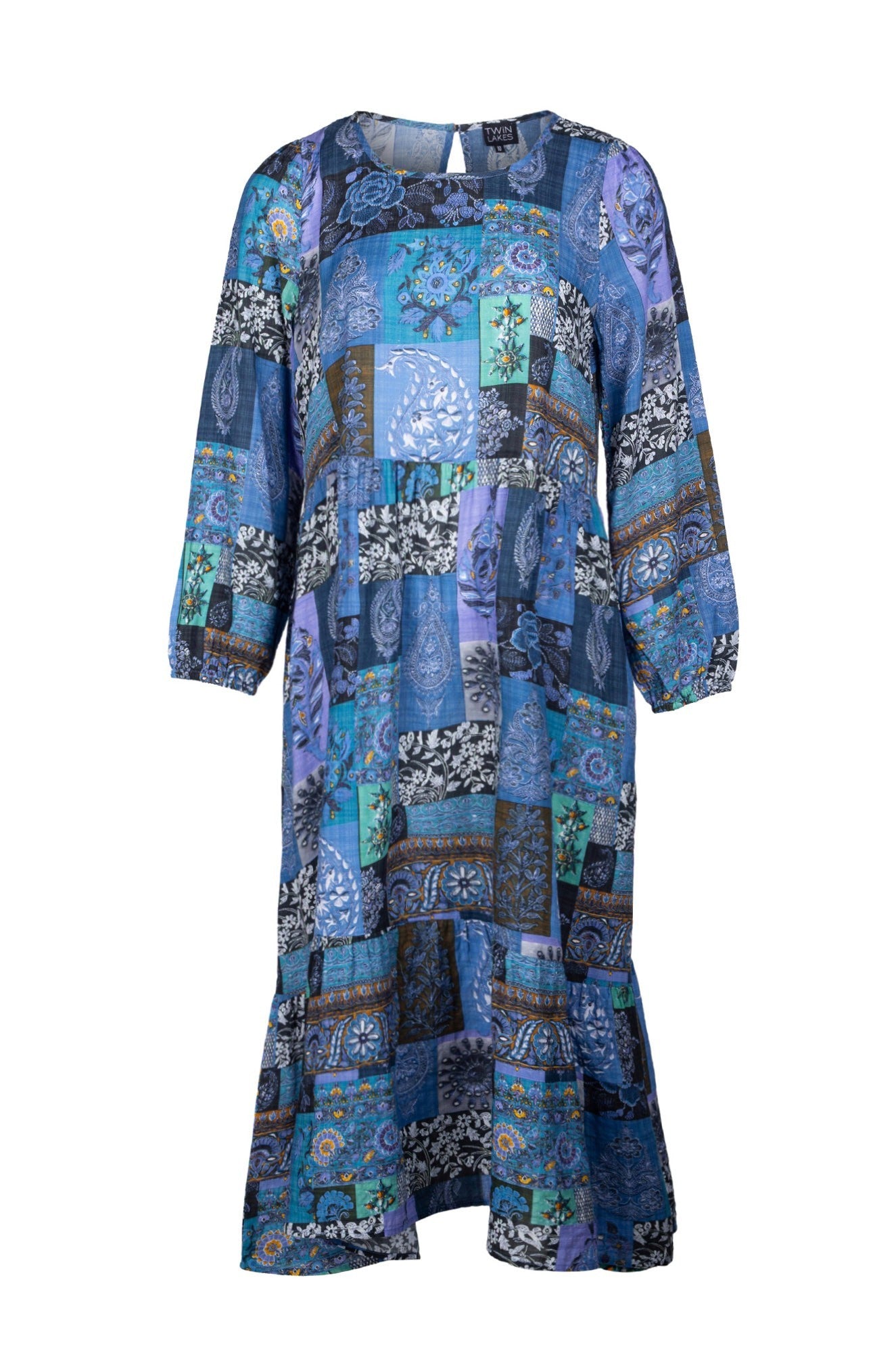 Blue Lilac Patchwork Dress 6535B1 - Stylish Floral Summer Dress for Women, Perfect for Parties, Weddings & Casual Outings