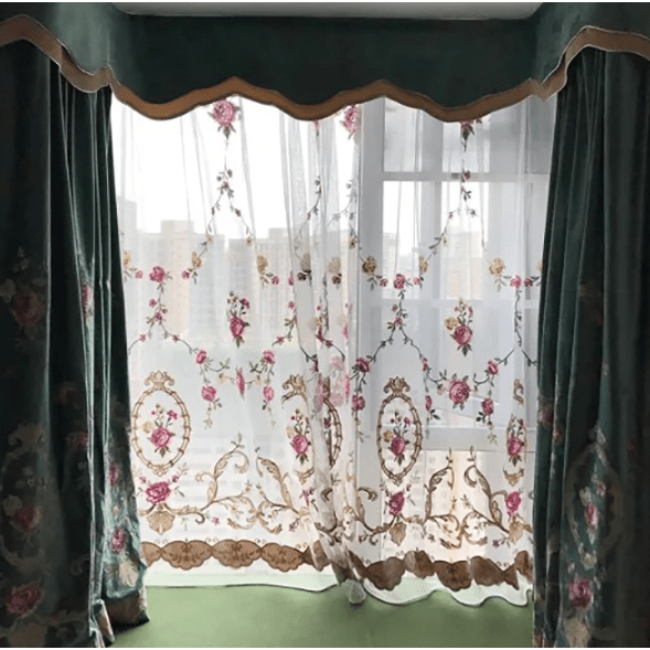 Luxury Green Velvet Embroidered Curtains - Premium Home Décor for Living Room & Bedroom - Elegant Window Treatments for Modern Interiors