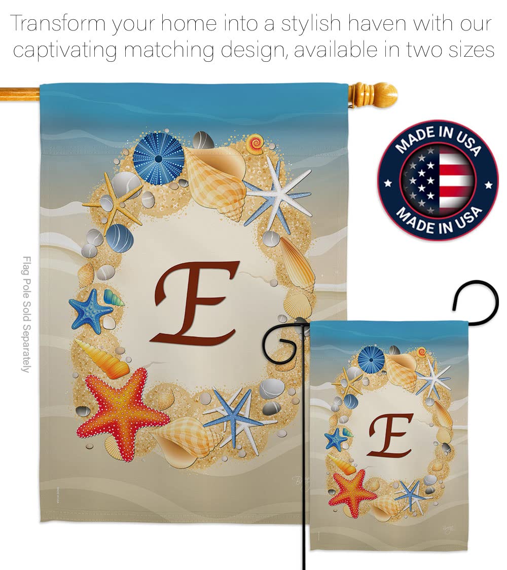 Summer Coastal Beach E Initial Garden Flag - 13x18.5in for Outdoor Decor