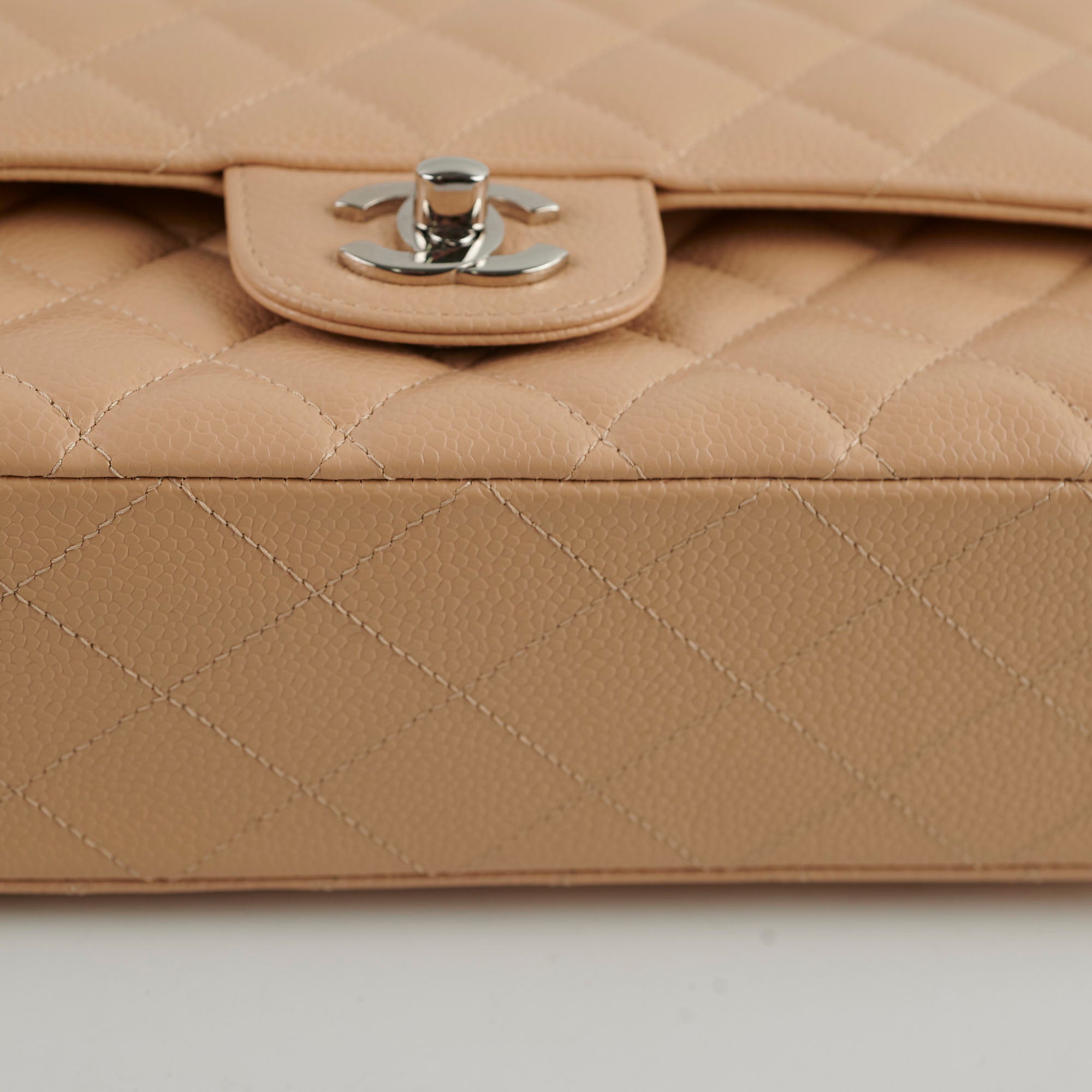 Chanel Medium/Large Caviar Double Classic Flap Bag in Beige | Luxury Designer Handbag for Women | Perfect for Work, Evening Events & Special Occasions