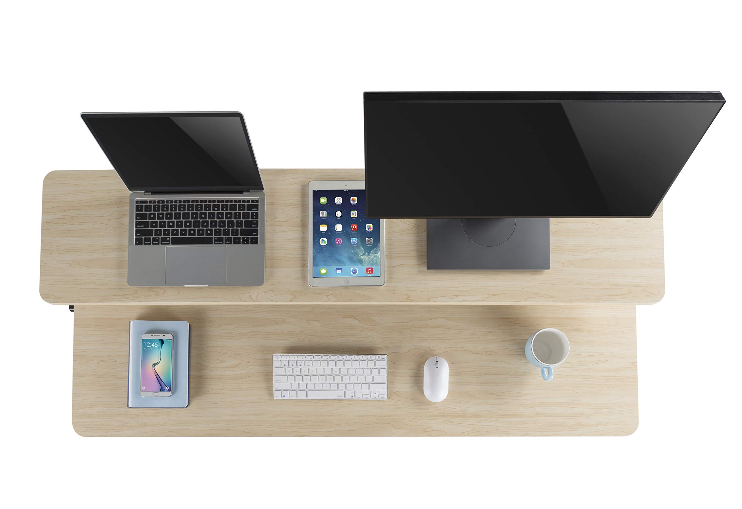 Stand Steady 55 Inch Clamp-On Desk Shelf - Large Monitor Riser for 3 Screens with Extra Storage Space | Ergonomic Computer Monitor Stand with Secure Clamp Base (No Screws Needed) - Perfect for Home Office, Gaming Setup & Workspace Organization (Maple, 55 Inch)