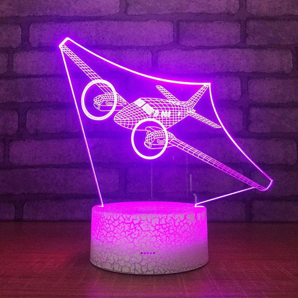 3D Airplane Night Light Lamp - 7 Color Changing LED Illusion Lamp with Touch Control, USB Powered - Perfect for Kids Room, Bedside Table, Office Desk Decor & Gift Ideas