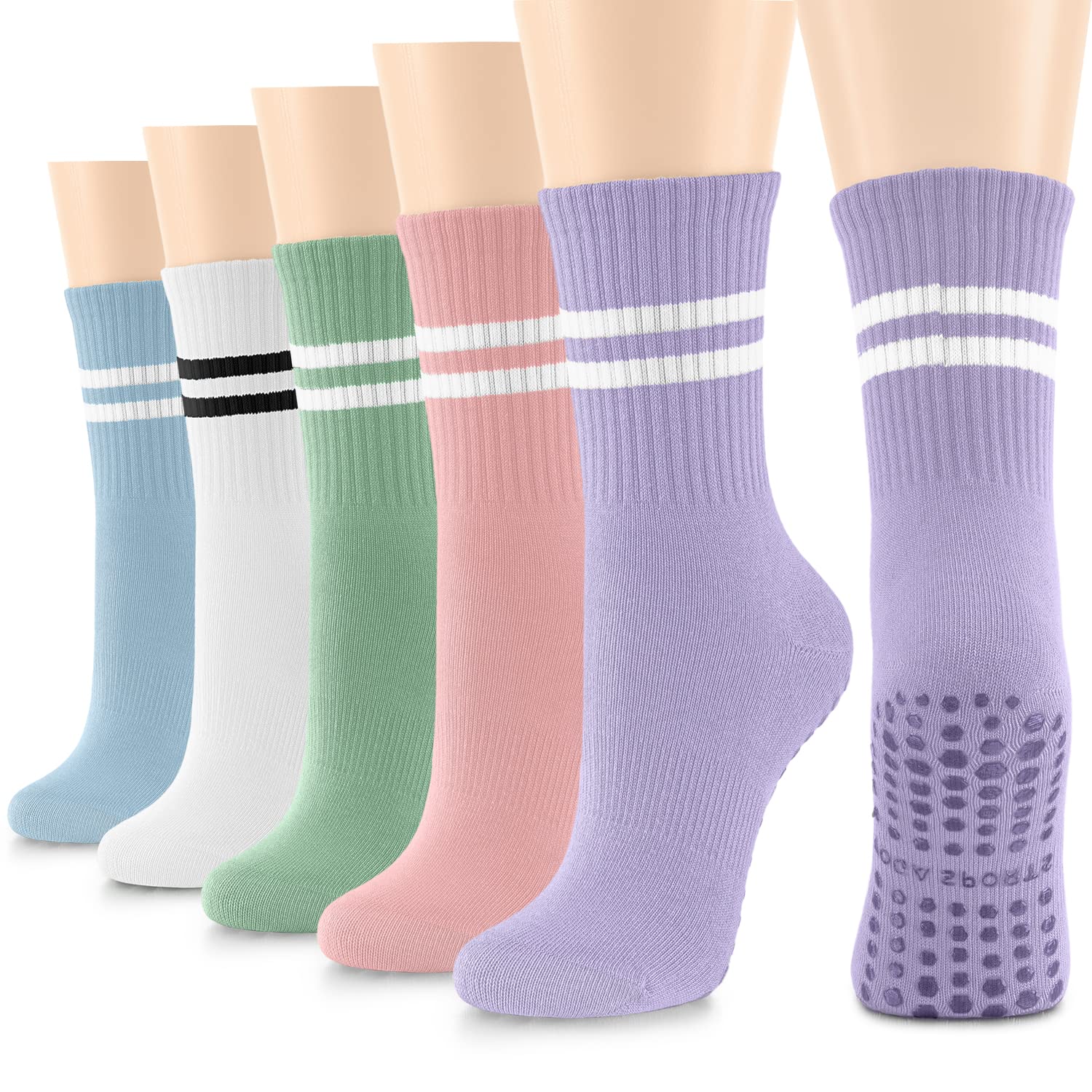 5 Pairs Non-Slip Pilates Socks for Women with Grips - Yoga, Workout, Ballet, Dance & Hospital Use - Perfect for Pure Barre, Barre Classes & Home Exercise