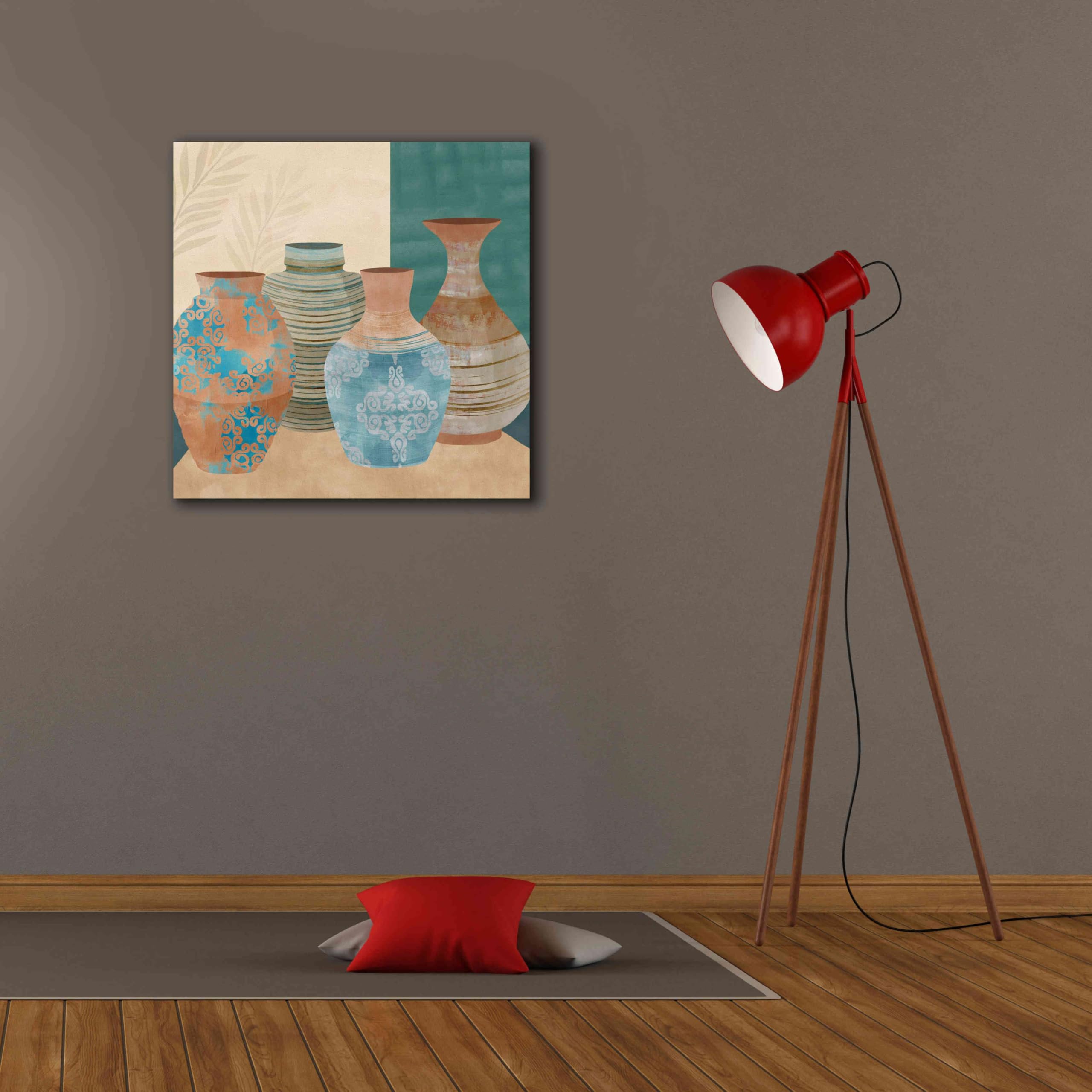 Flora Kouta 'Earthenware Pots II' Graffiti Art Giclee Print on Canvas - 26x26 Inch Modern Wall Decor for Living Room, Bedroom & Office