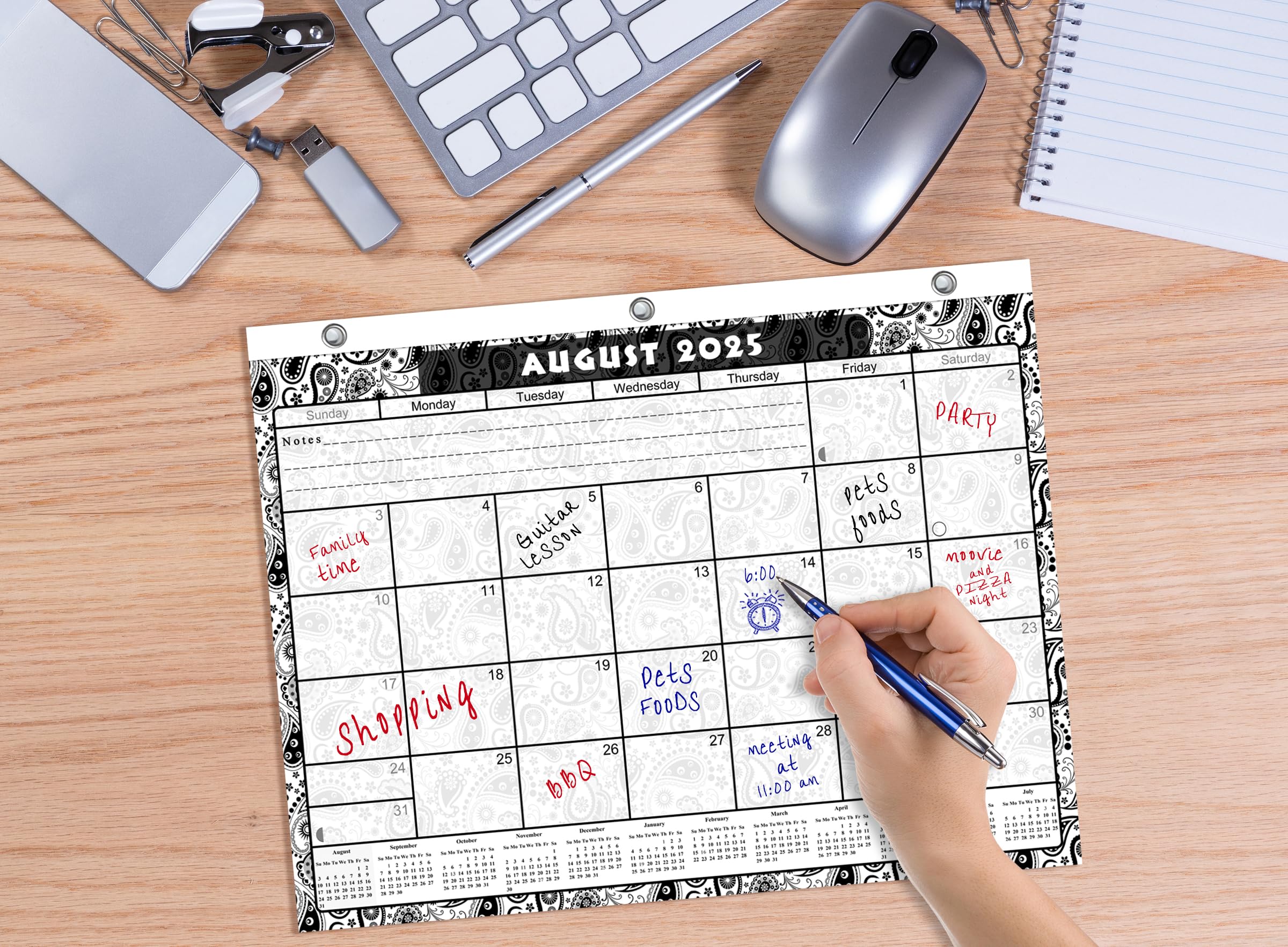 2025-2026 Academic Year Student Planner | 12-Month College Calendar for 3-Ring Binder, Desk or Wall | School & Office Supplies | USA Made | Black & White Paisley Design | Perfect for High School, University & Work Organization