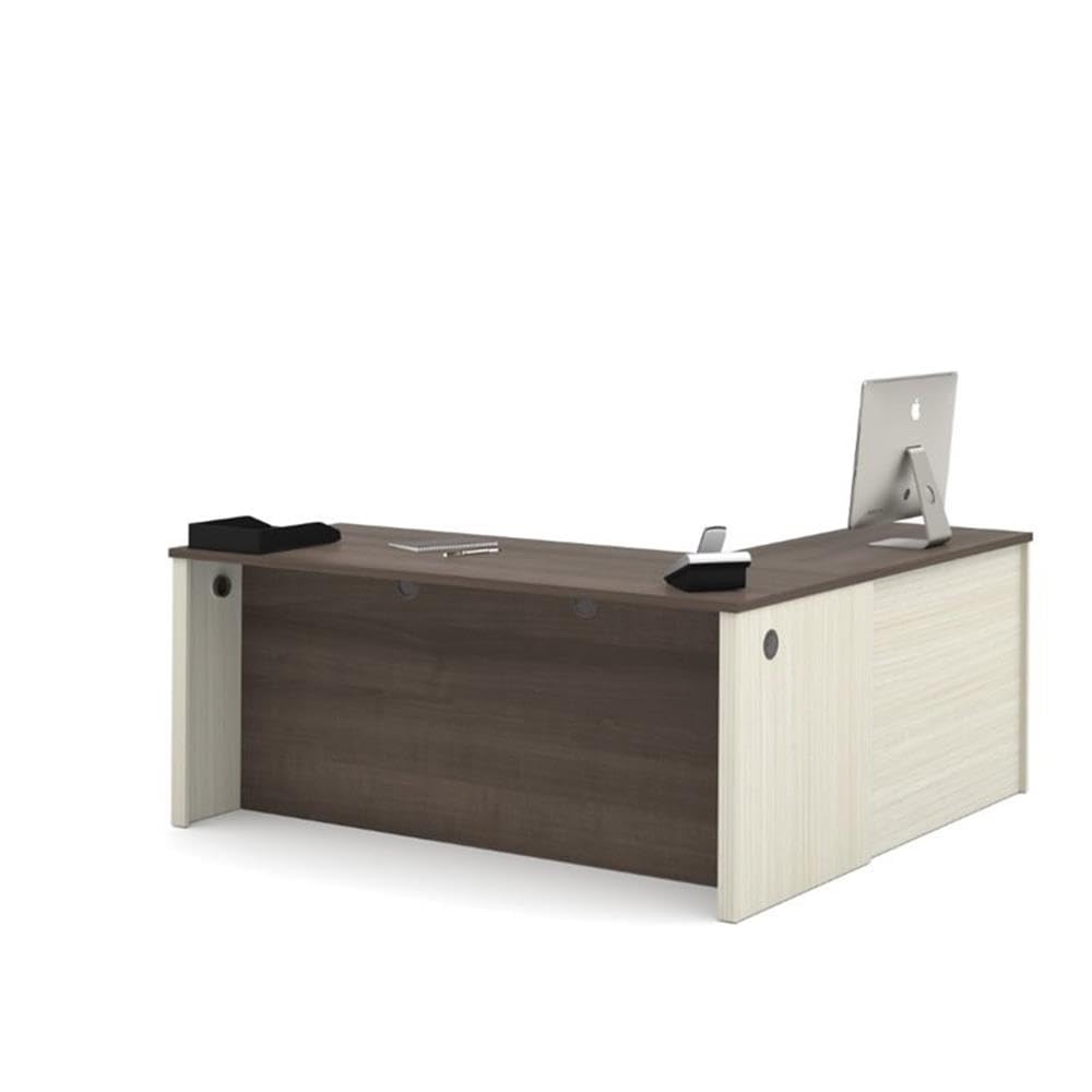Modern White Chocolate & Antigua Wood L-Shaped Desk for Home Office - Stylish Computer Workstation with Ample Space for Laptops, Monitors & Office Supplies | Perfect for Small Spaces & Remote Work