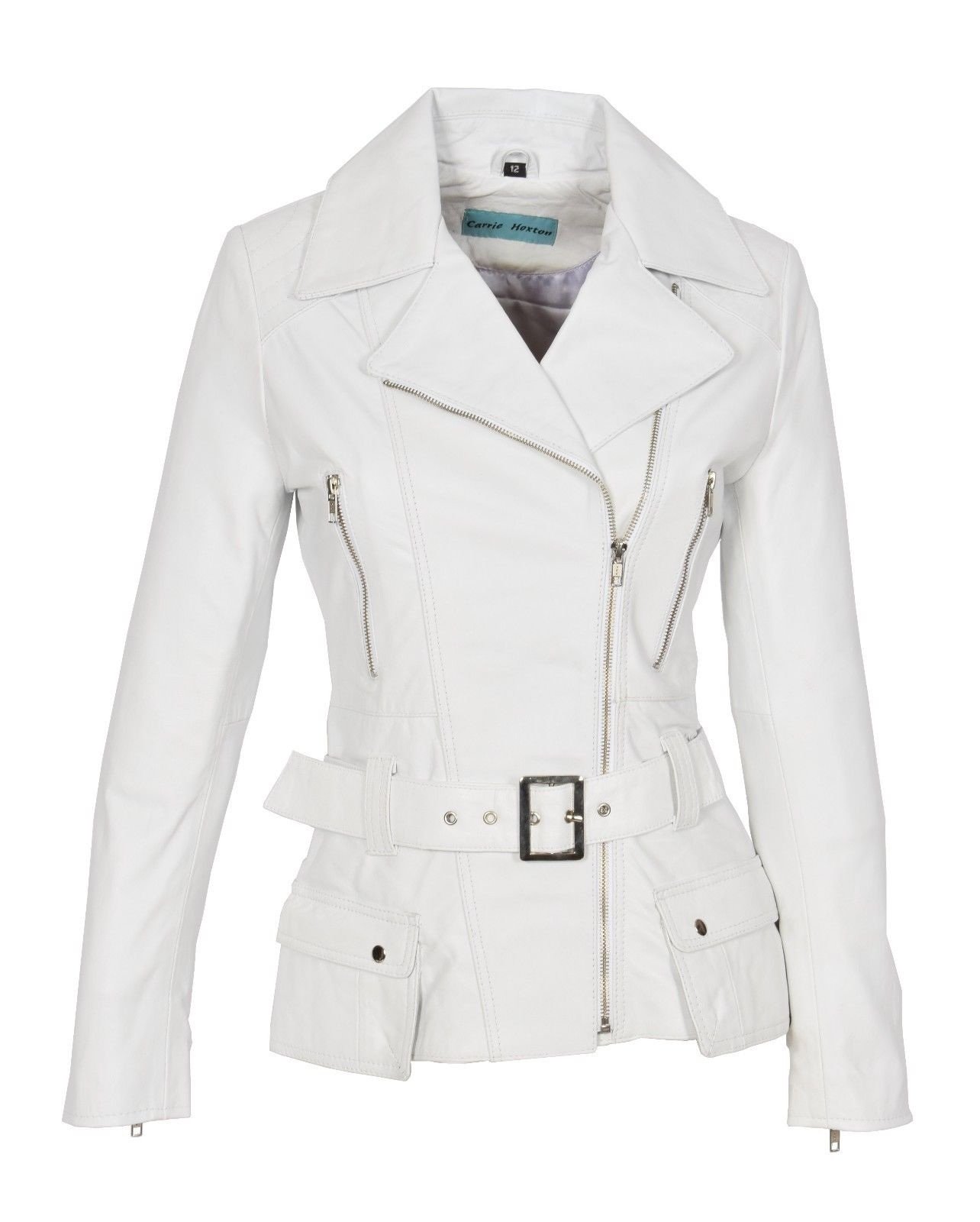 Women's Genuine Leather Motorcycle Jacket - White Bomber Biker Jacket for Women | Riding, Casual Wear & Outdoor Fashion