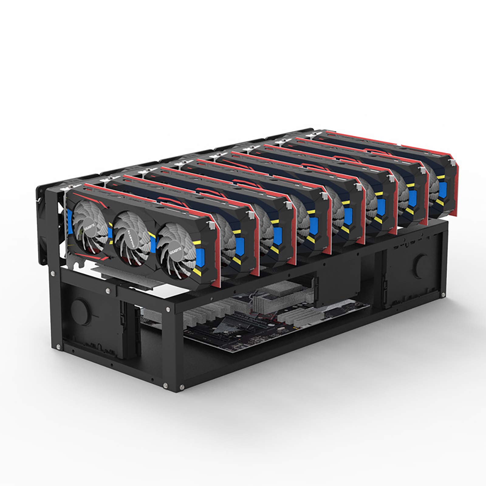 8 GPU Aluminum Open Air Mining Rig Frame Case for Ethereum, LTC, ZEC & Bitcoin Mining - Heavy Duty Cooling Design (Black) | Perfect for Crypto Mining Farms & Home Mining Setups