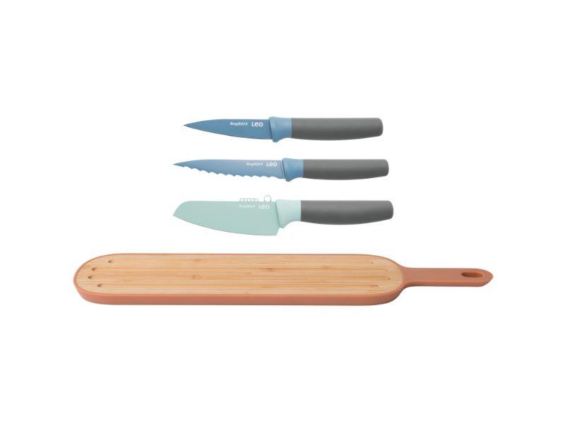 BergHOFF Leo 4-Piece Stainless Steel Knife Set with Cutting Board - Premium Kitchen Cutlery for Slicing, Dicing & Chopping - Perfect for Home Chefs & Cooking Enthusiasts