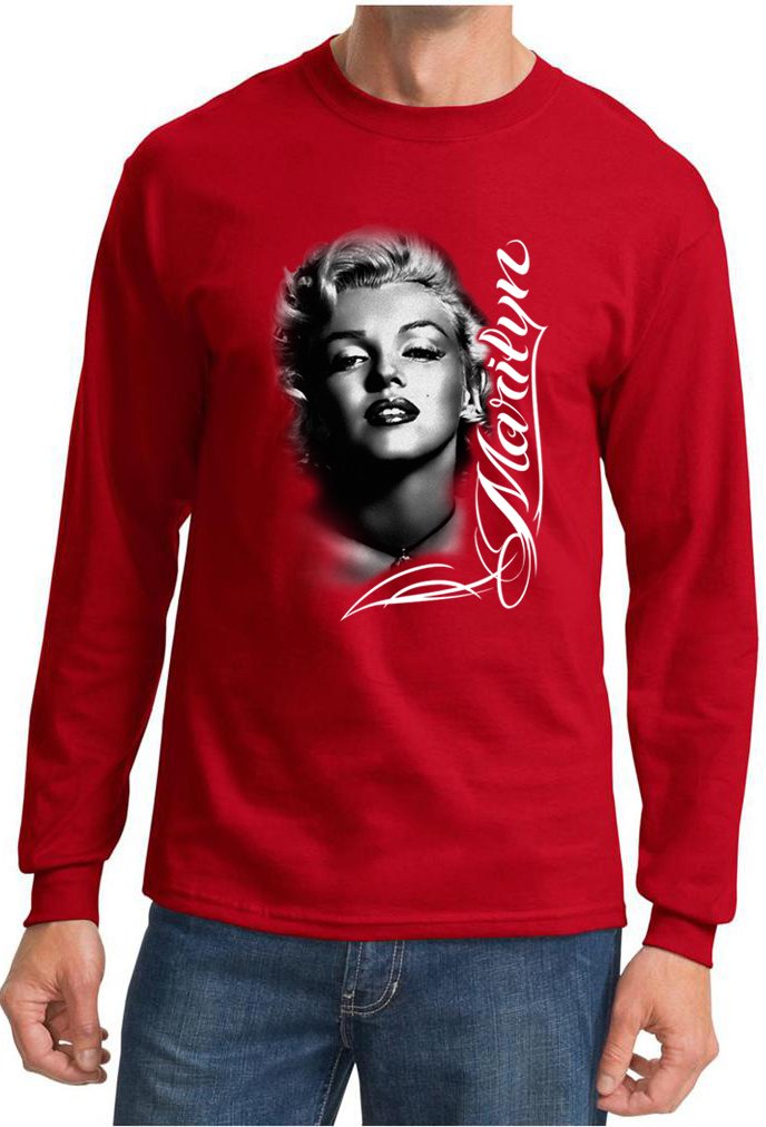 Vintage Marilyn Monroe Black & White Portrait Long Sleeve T-Shirt - Retro Hollywood Fashion for Casual Wear & Gift Giving