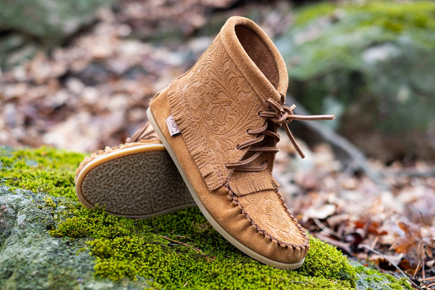 Women's Floral Embossed Suede Moccasin Boots - Comfortable Slip-On Winter Shoes for Casual Outfits & Outdoor Walking