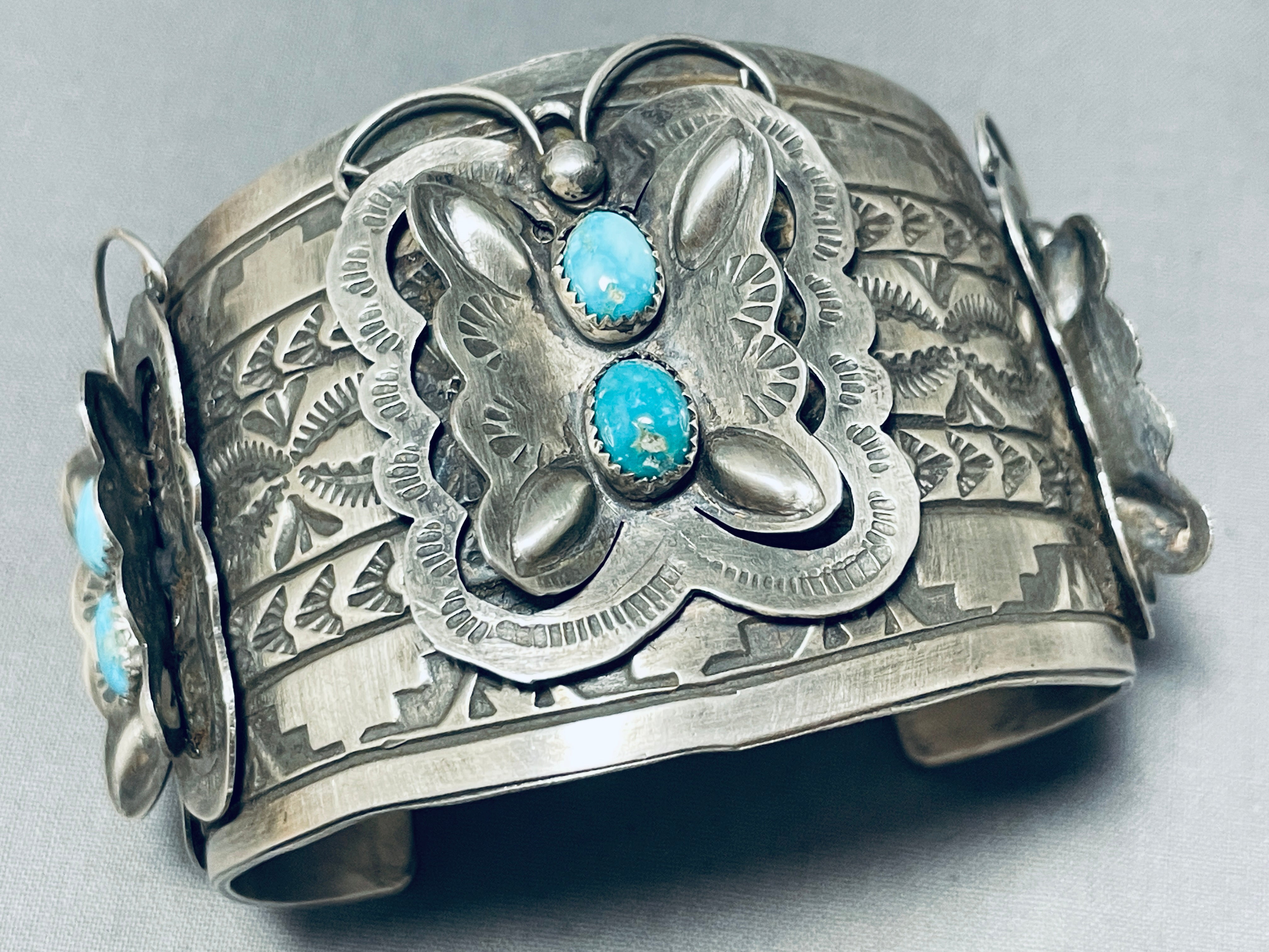 123 Gram Stunning Navajo Turquoise Sterling Silver Butterfly Bracelet - Perfect for Boho Fashion, Gift Giving & Special Occasions