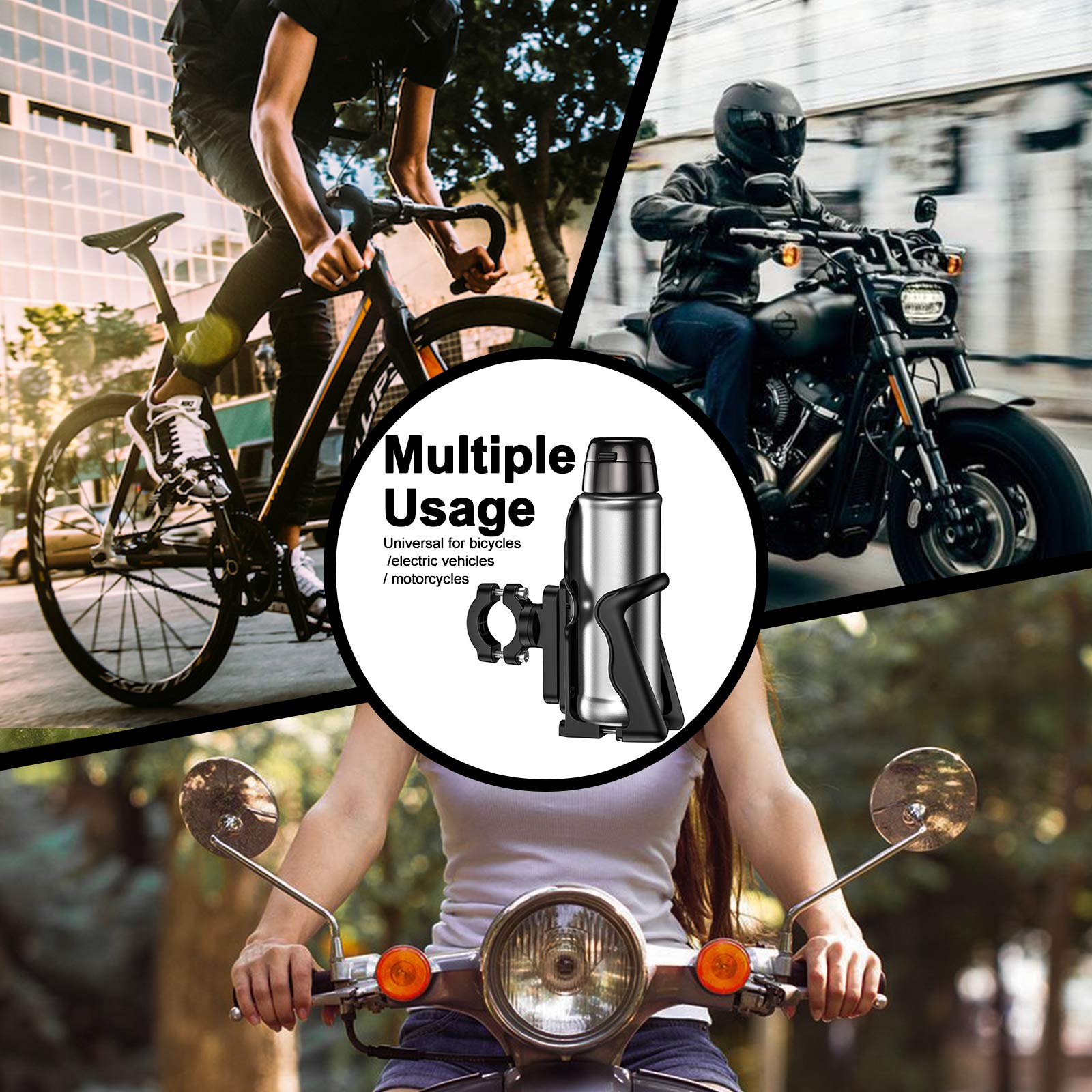 Adjustable Bike Water Bottle Holder - 360° Rotatable Cup Mount for Motorcycle & Bicycle Handlebars - Universal Nylon Cage Fits 2-2.7