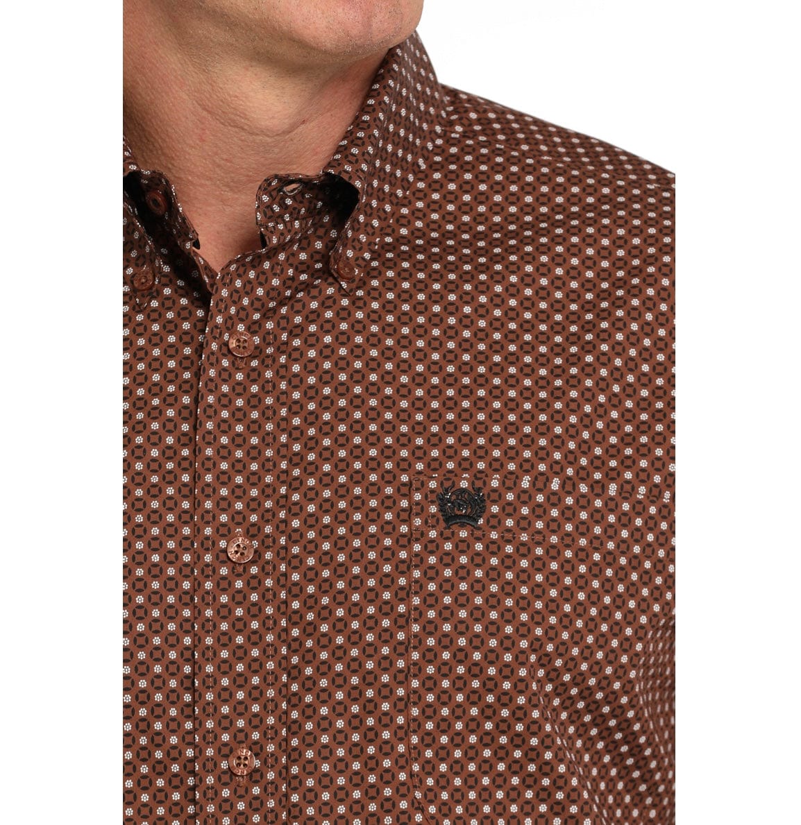 Men's Geometric Print Button-Up Shirt in Brown - Casual & Stylish Top for Work, Dates & Everyday Wear