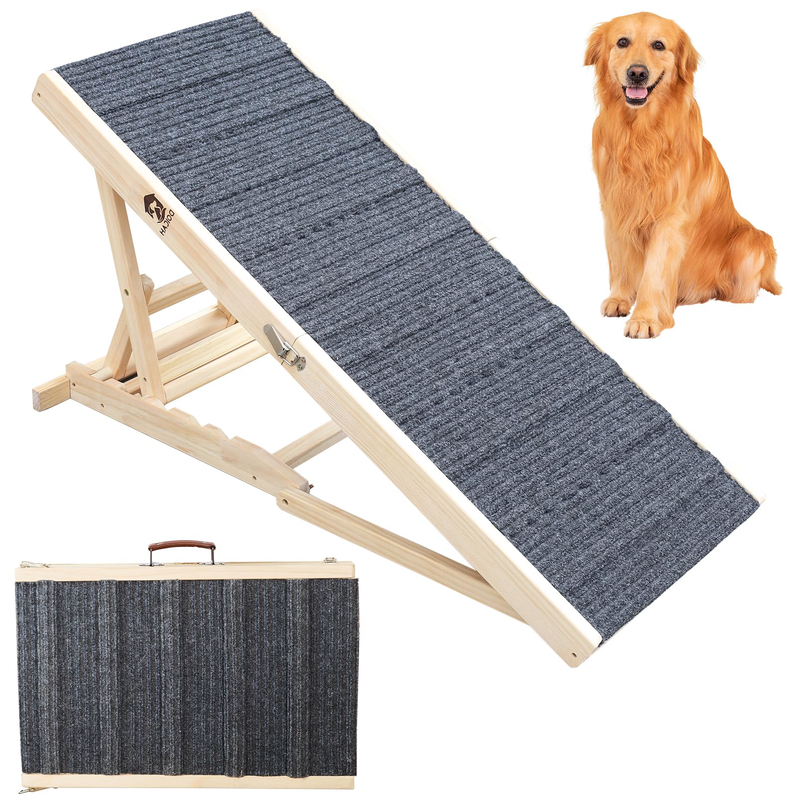 Adjustable Wooden Folding Dog Ramp for High Beds & Couches - 47.2