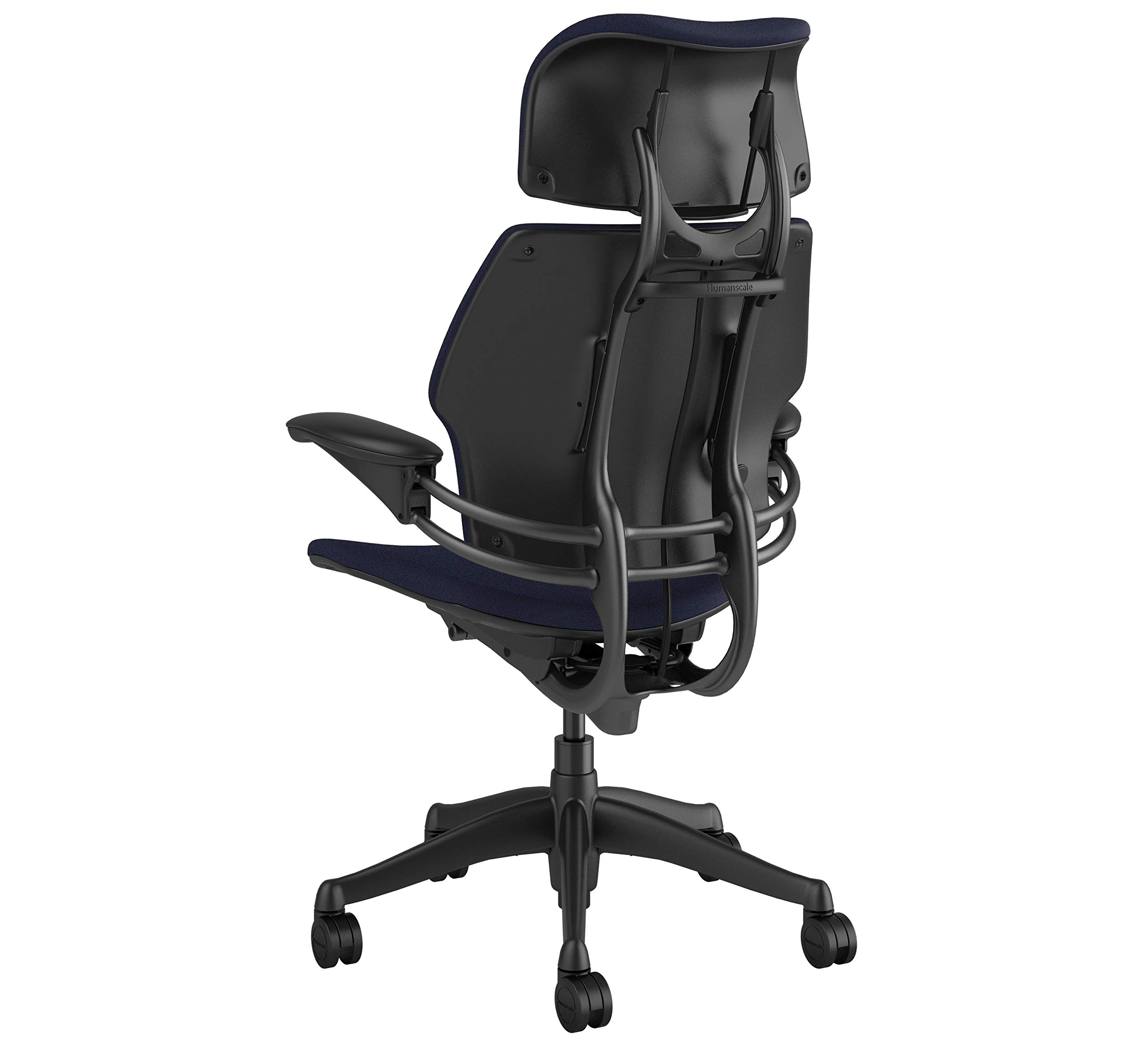 Humanscale Freedom Ergonomic Office Chair with Headrest - Adjustable Height & Duron Arms - Hard Floor Wheels - Graphite Frame & Navy Blue Fabric - Perfect for Home Office, Gaming & Workspaces