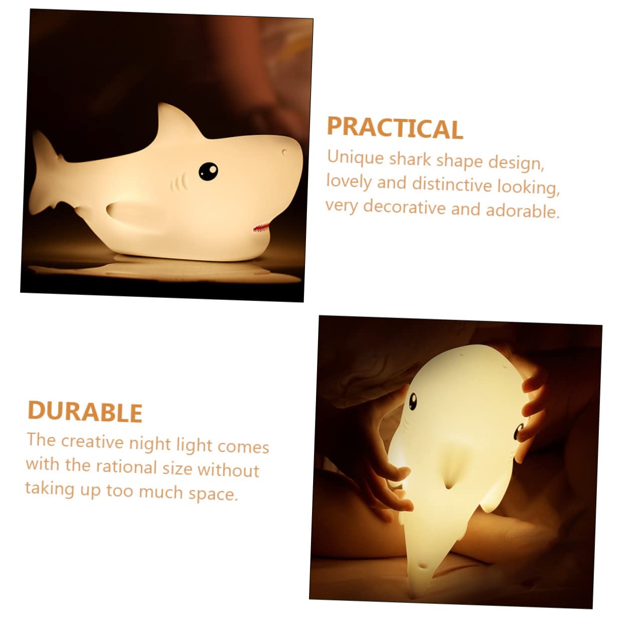 Angoily 3-Piece Shark Silicone Night Light Set - Wooden Base Ocean-Themed Desk Lamp for Kids Room, Nursery Decor & Bedside Nightlight | Perfect for Baby Bedrooms, Children's Study Areas & Coastal-Themed Home Decor