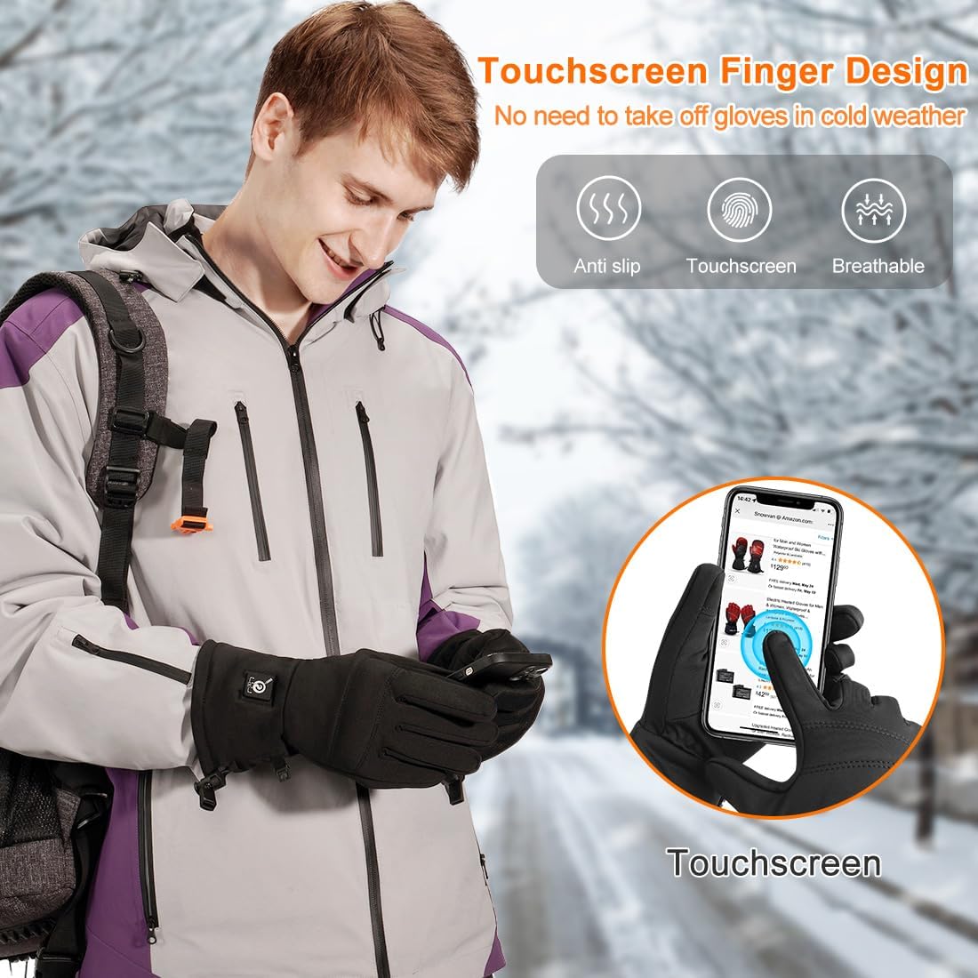 Rechargeable Battery Heated Gloves for Men & Women - Windproof Winter Glove Liners with Upgraded Heating Technology - Thin & Warm Hand Warmer for Skiing, Snowboarding, Hunting & Outdoor Activities