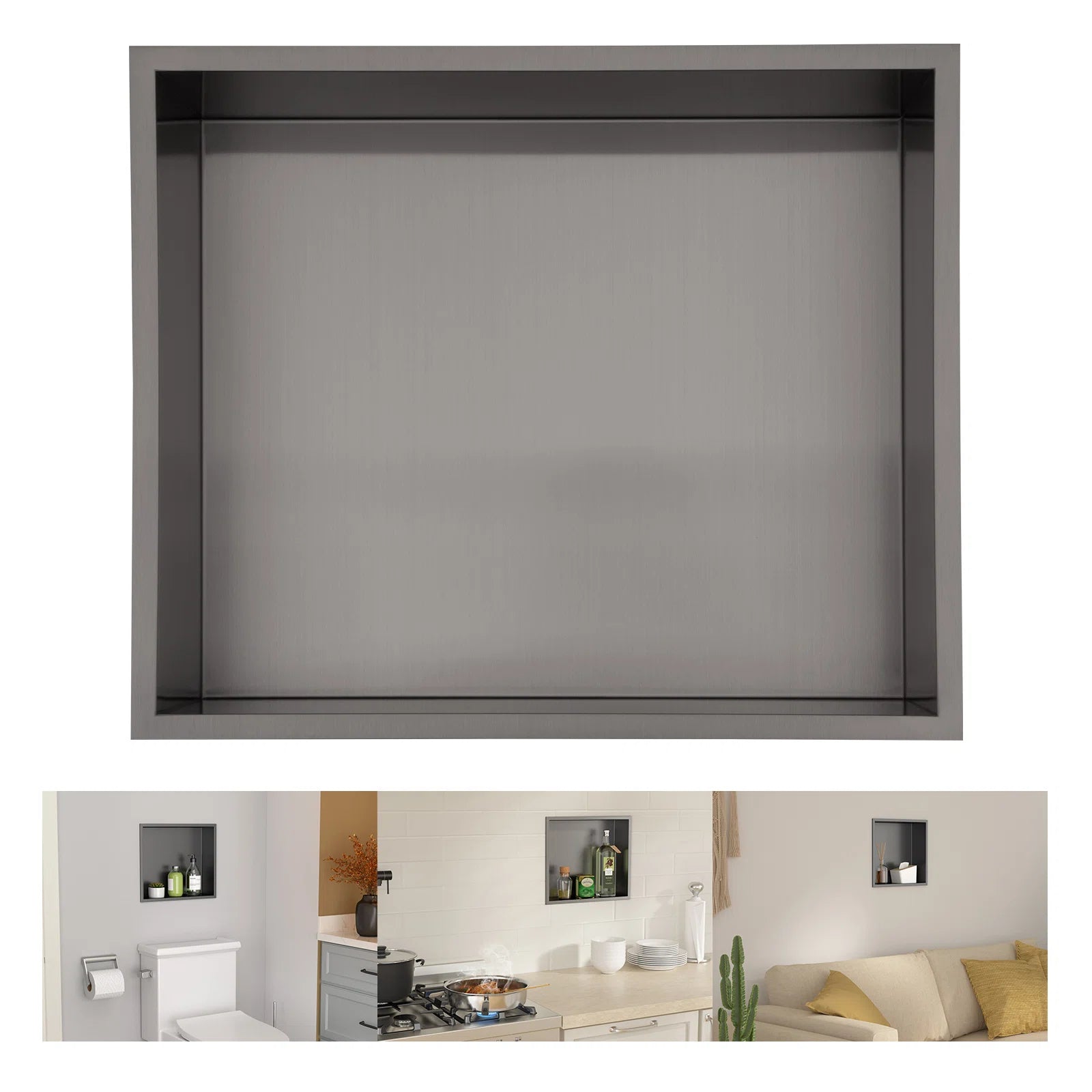 Lordear Stainless Steel Square Gunmetal Black Shower Wall Bathroom Niche Shelf - Rustproof Bathroom Organizer for Shampoo, Soap & Towels | Perfect for Modern Bathroom, Spa & Luxury Hotel Decor