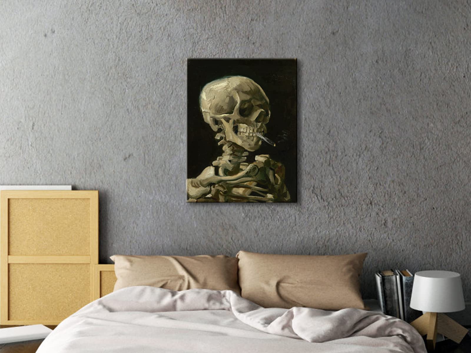 Vincent Van Gogh Skull with Burning Cigarette Canvas Wall Art - Large 1886 Post-Impressionist Skeleton Painting - Home & Office Decor for Living Room, Bedroom, Study