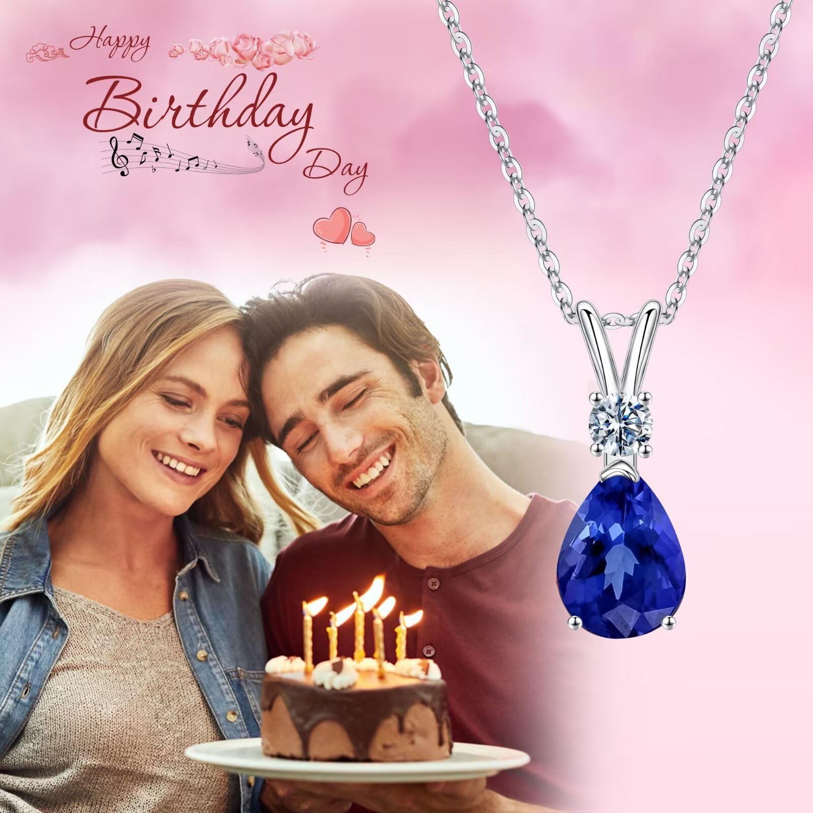 1.25 Ct Pear Birthstone Necklace for Women - 18K White Gold Plated S925 Sterling Silver with Genuine/Created Gemstone - Elegant Birthday Gift for Her - Perfect for Anniversaries, Valentine's Day & Special Occasions