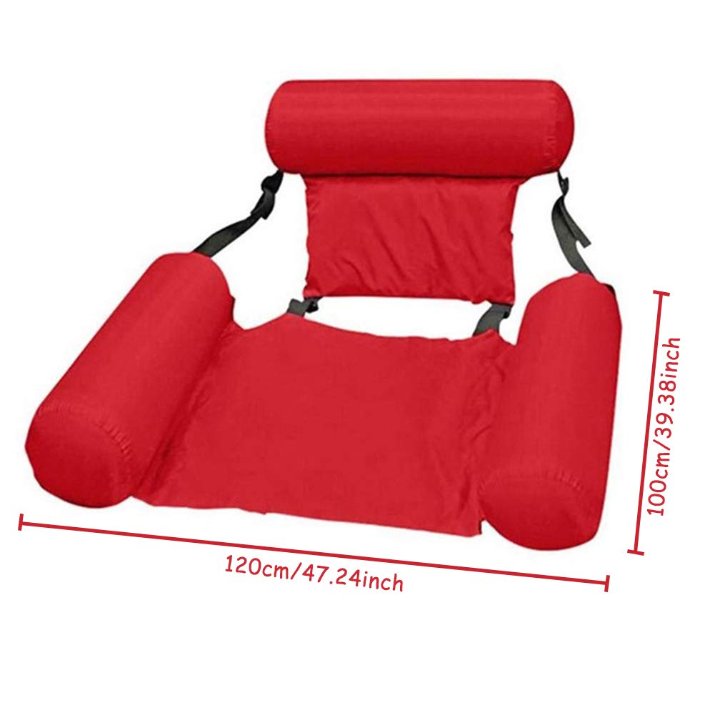 Inflatable Pool Hammock - Floating Lounge Chair for Swimming, Beach & Water Sports - Foldable & Portable Inflatable Water Sofa - Perfect for Summer Relaxation by Pool, Lake or Ocean (Red)