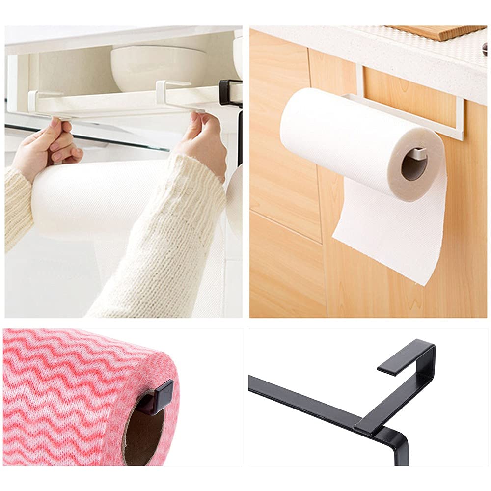 Meltset 2-Pack No Drill Under Cabinet Paper Towel Holder - Over The Door Kitchen Towel Rack for Shelf or Door Mount (Black) | Space-Saving Storage for Kitchen, Bathroom & Pantry Organization